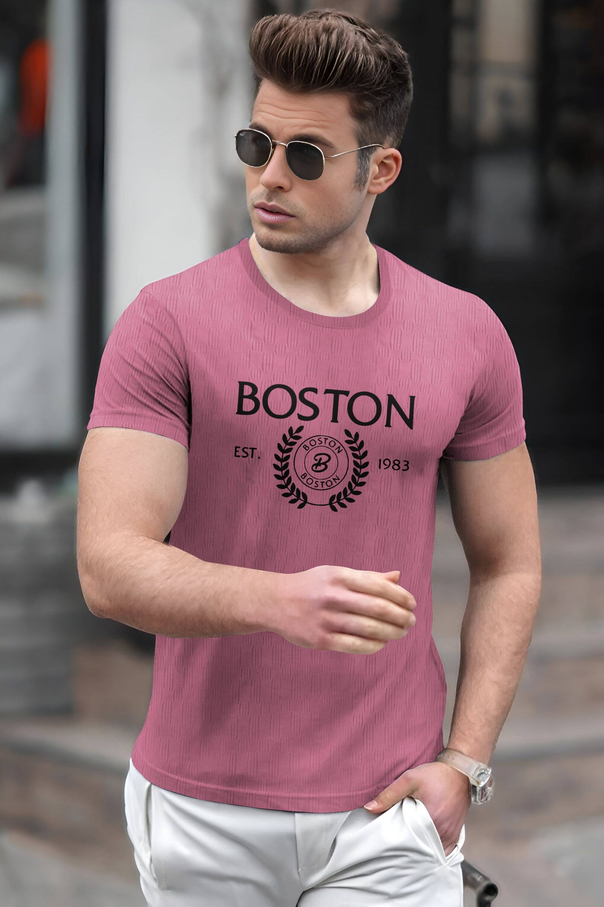     			VCANEE Men Cotton Blend Regular Fit Printed T-Shirt ( Pink )