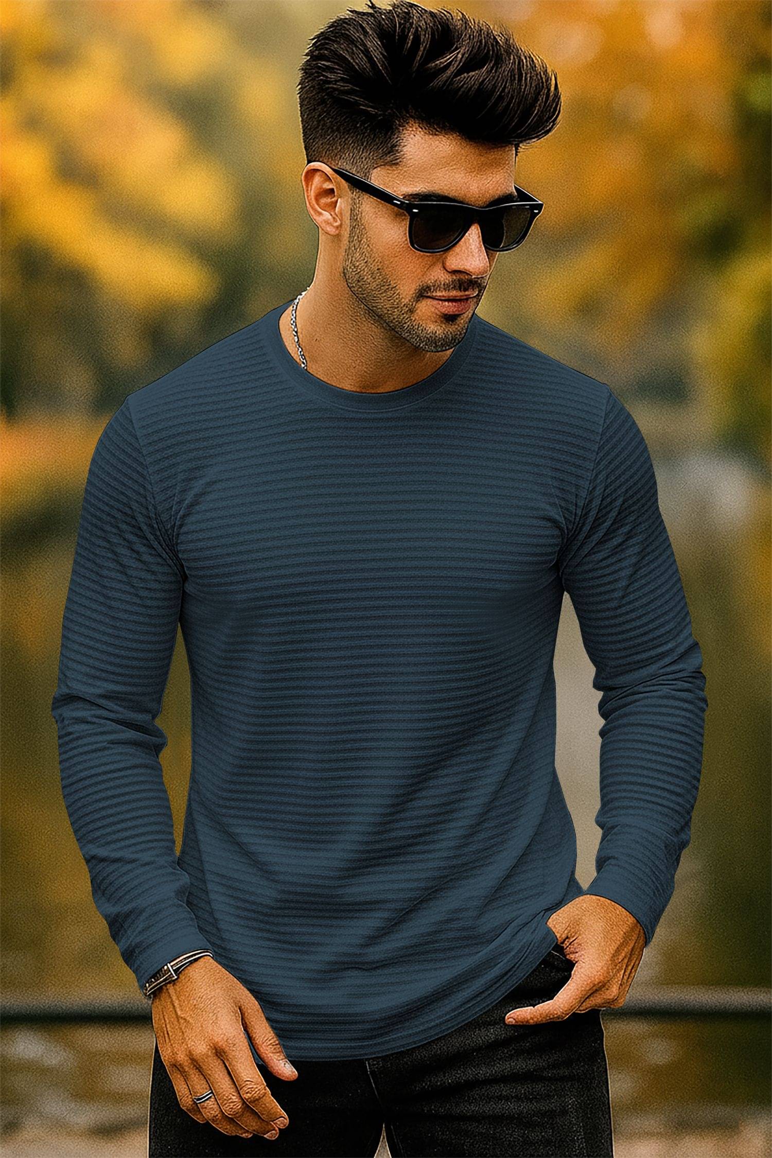 VCANEE Men Polyester Regular Fit Self Design T-Shirt ( Navy ) VCANEE Men Polyester Regular Fit Self Design T-Shirt ( Navy )