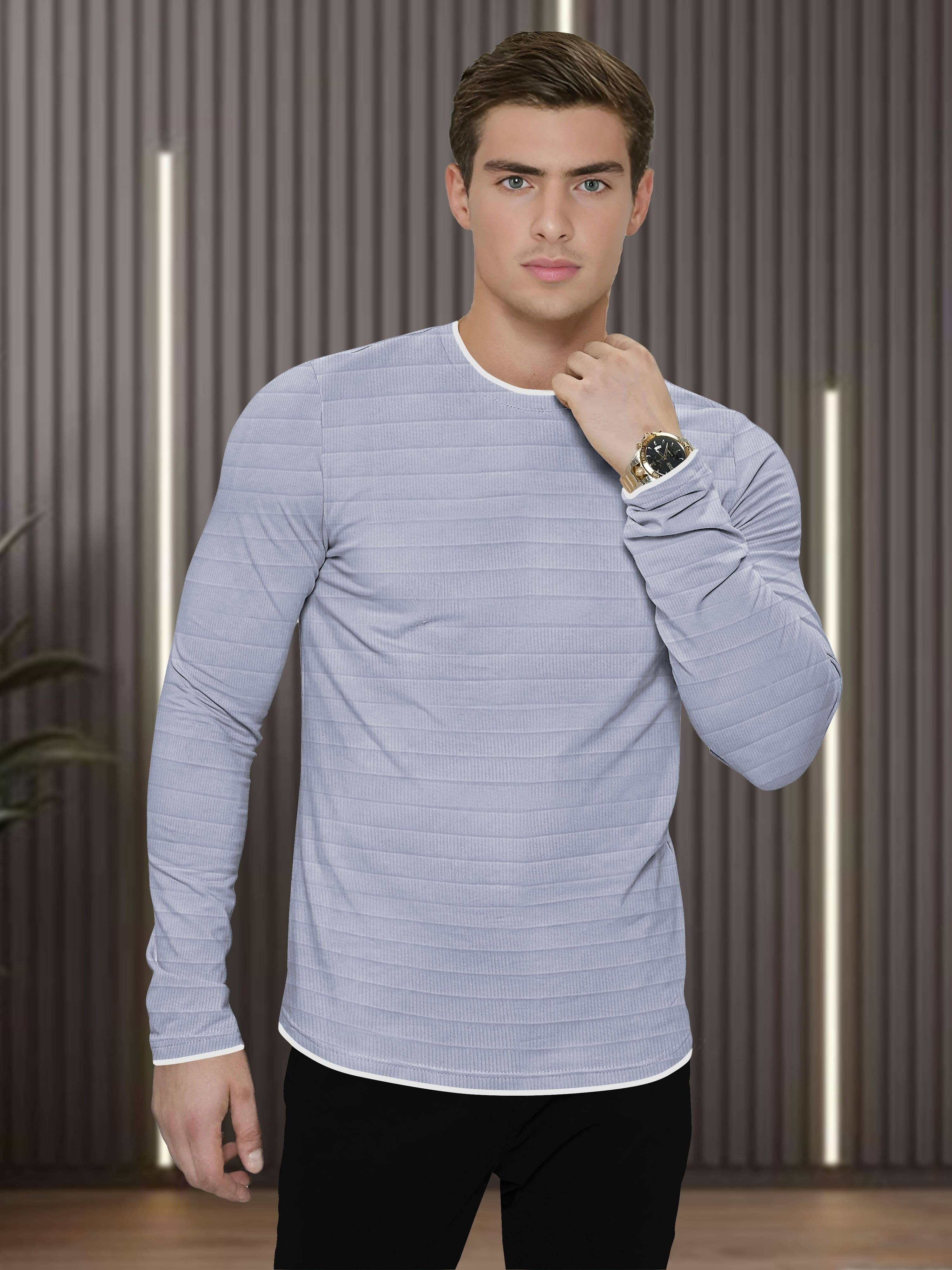     			VCANEE Men Polyester Regular Fit Striped T-Shirt ( Grey )