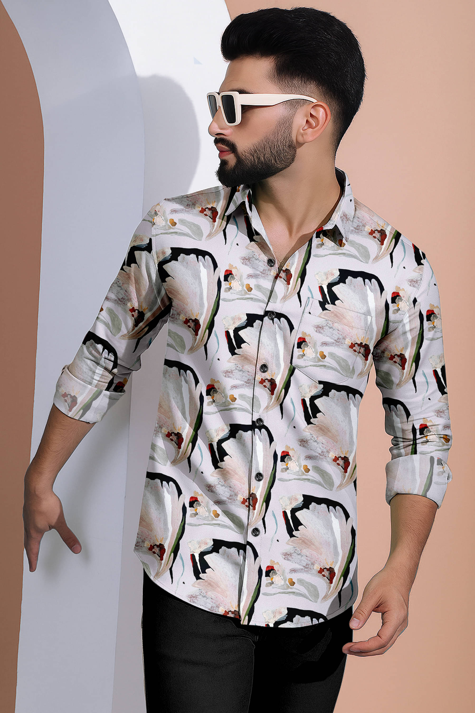     			FITTELLO FAB Cotton Blend Regular Fit Self Design Full Sleeves Men's Casual Shirt - Off-White ( Pack of 1 )