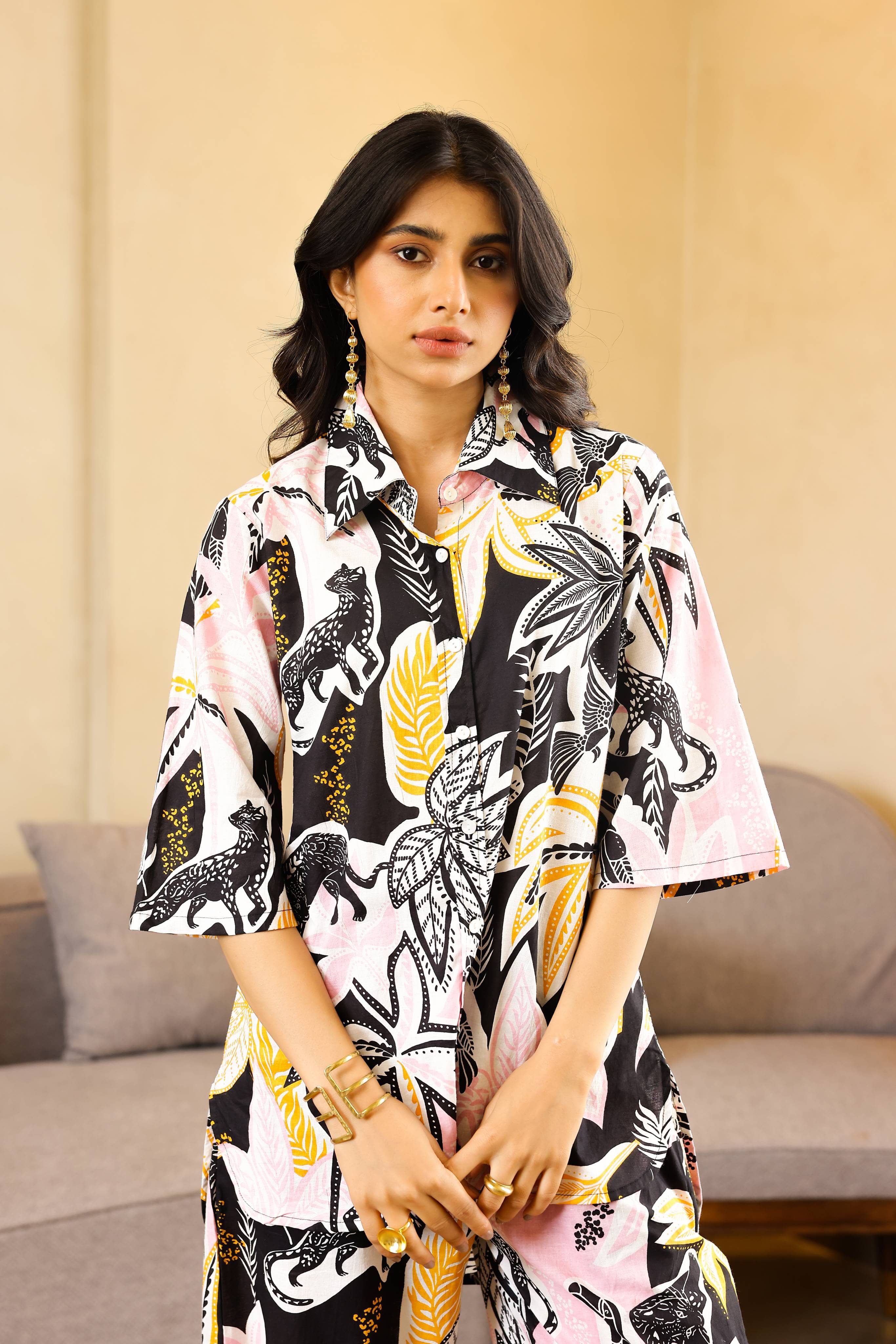 Label Flavia Women Printed Top With Trousers Co-Ord Set ( Multicolor )
