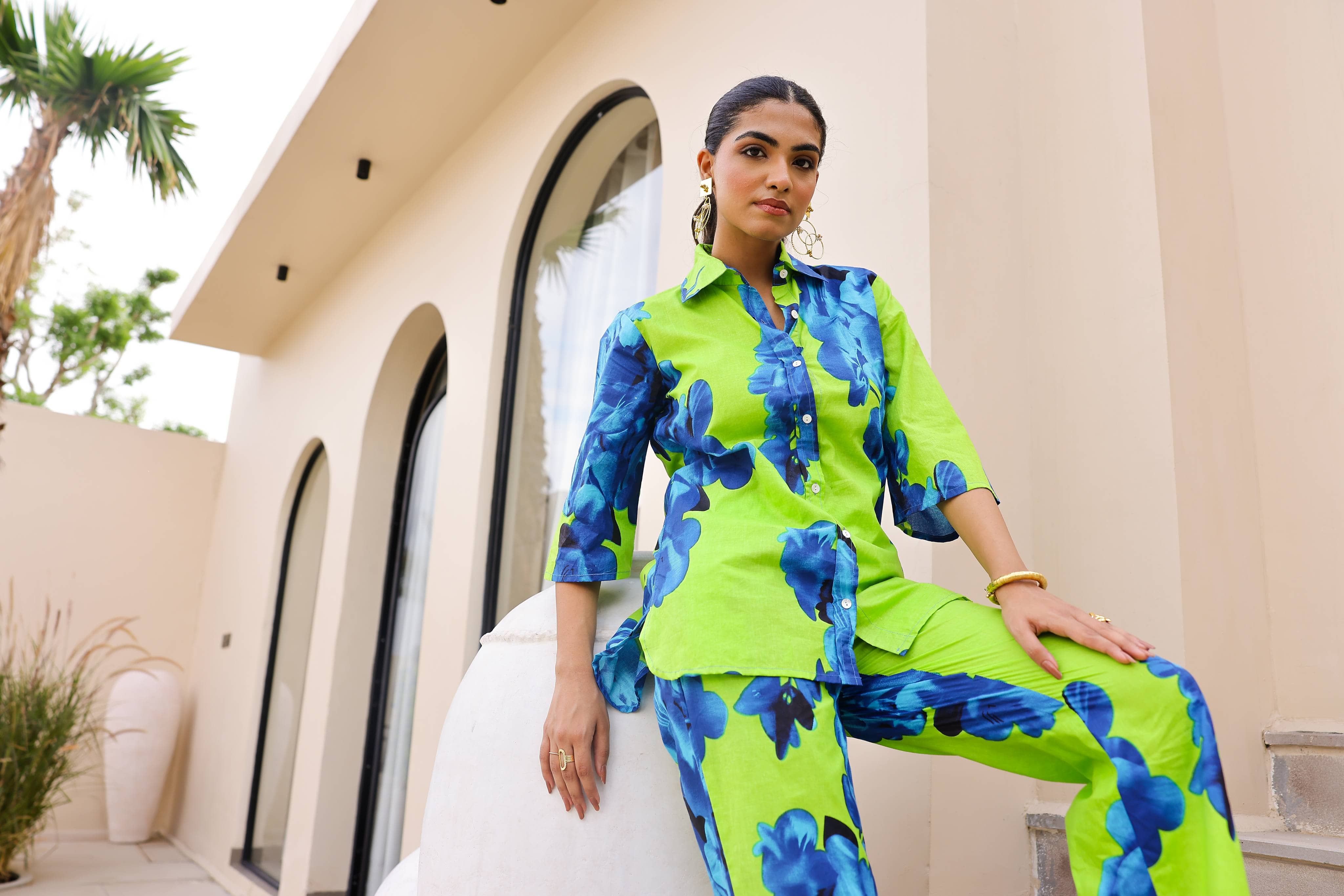 Label Flavia Women Printed Top With Trousers Co-Ord Set ( Multicolor )
