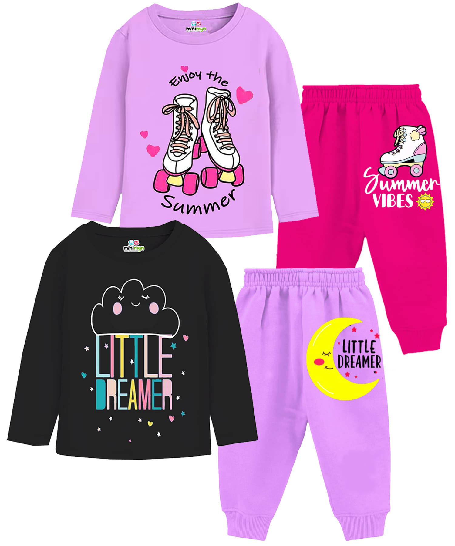     			MINI MYN Pack of 2 Girls Cotton T-shirt & Trackpants ( Black )