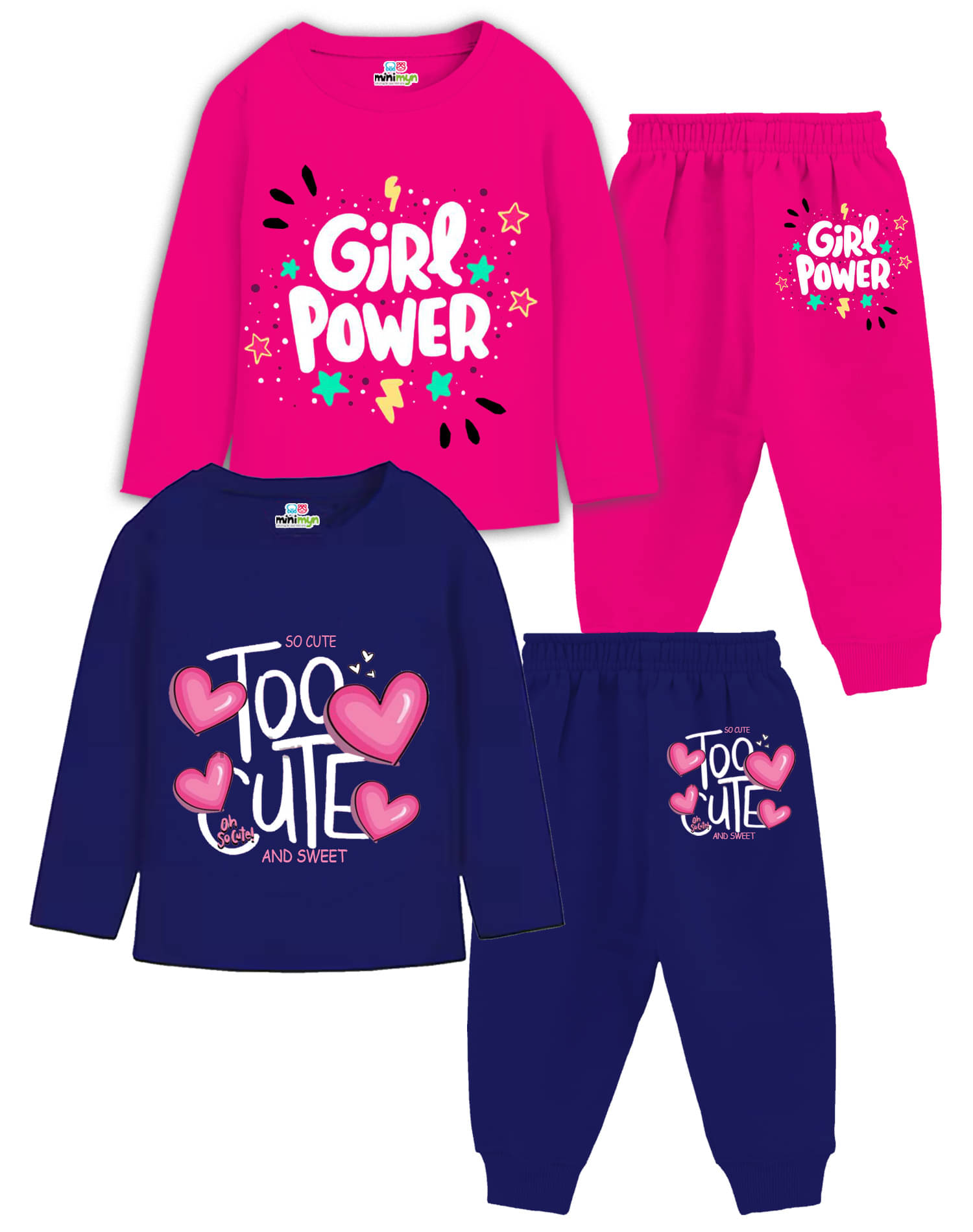MINI MYN Pack of 2 Girls Cotton T-shirt & Trackpants ( Blue & Pink ) MINI MYN Pack of 2 Girls Cotton T-shirt & Trackpants ( Blue & Pink )