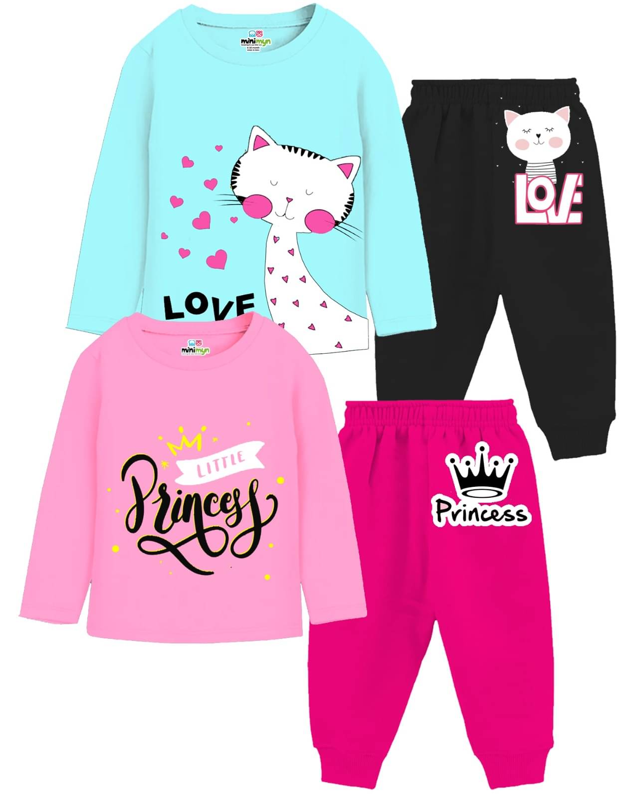     			MINI MYN Pack of 2 Girls Cotton T-shirt & Trackpants ( Pink )