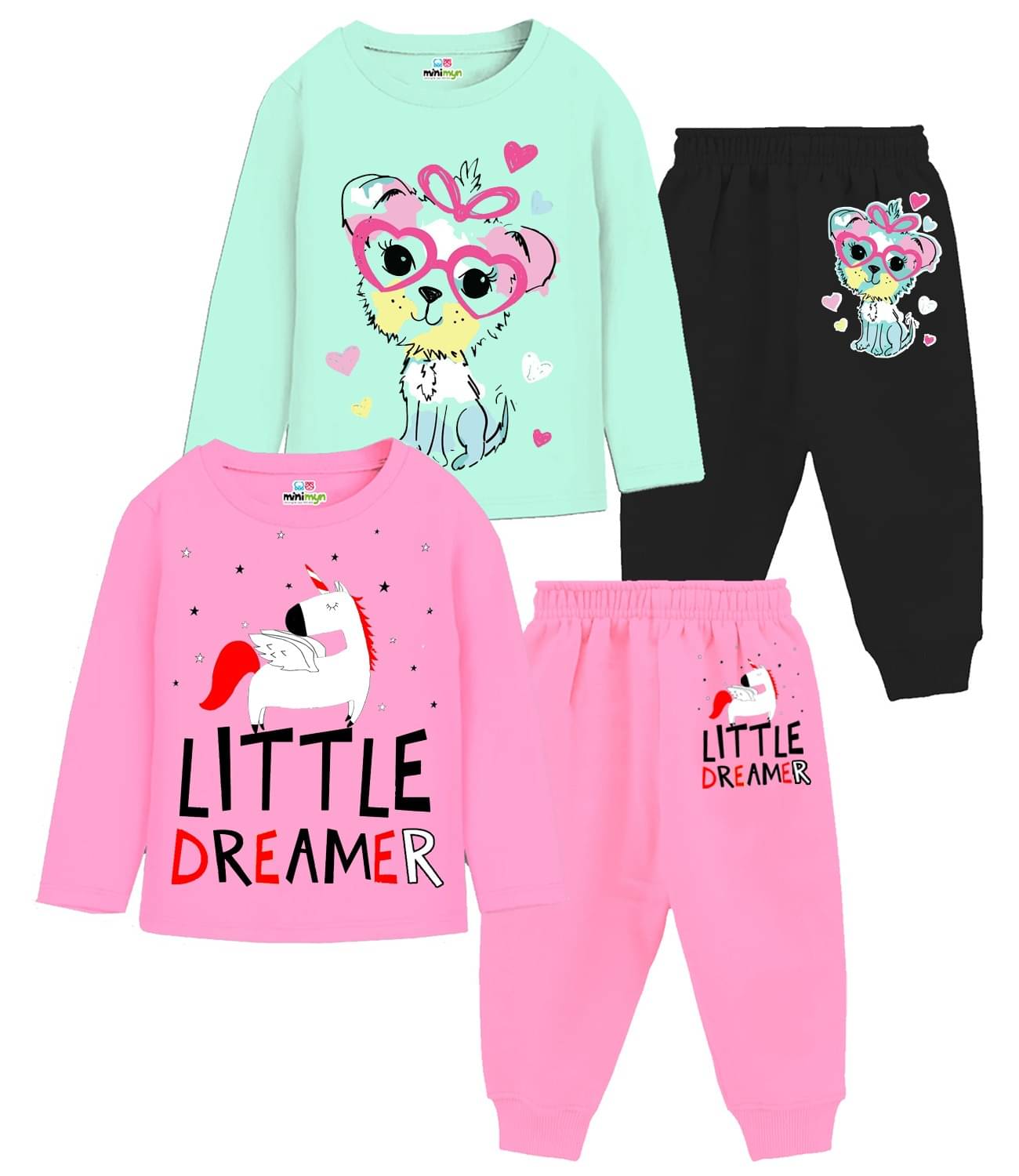     			MINI MYN Pack of 2 Girls Cotton T-shirt & Trackpants ( Multicolor 3 )