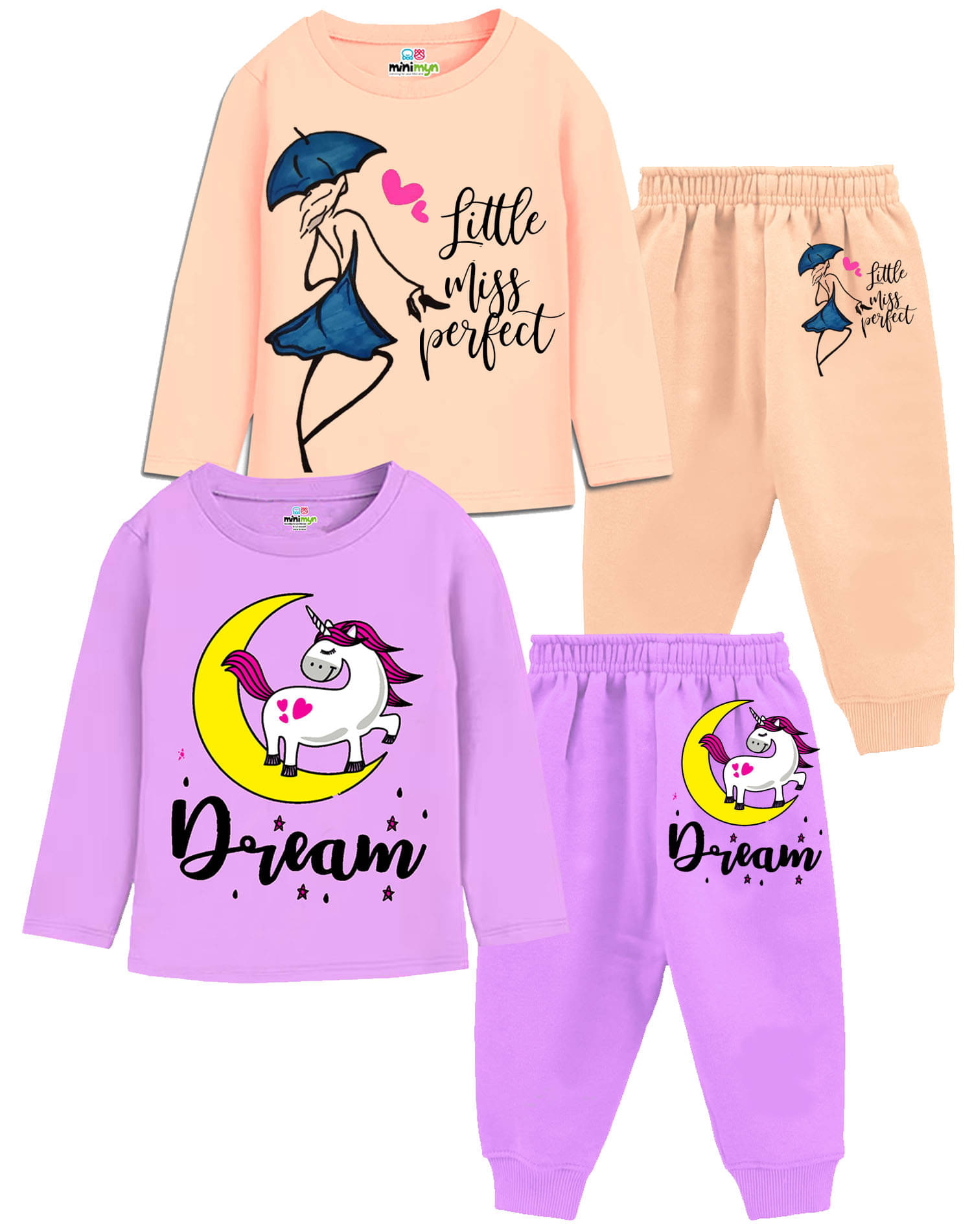     			MINI MYN Pack of 2 Girls Cotton T-shirt & Trackpants ( Lavender )