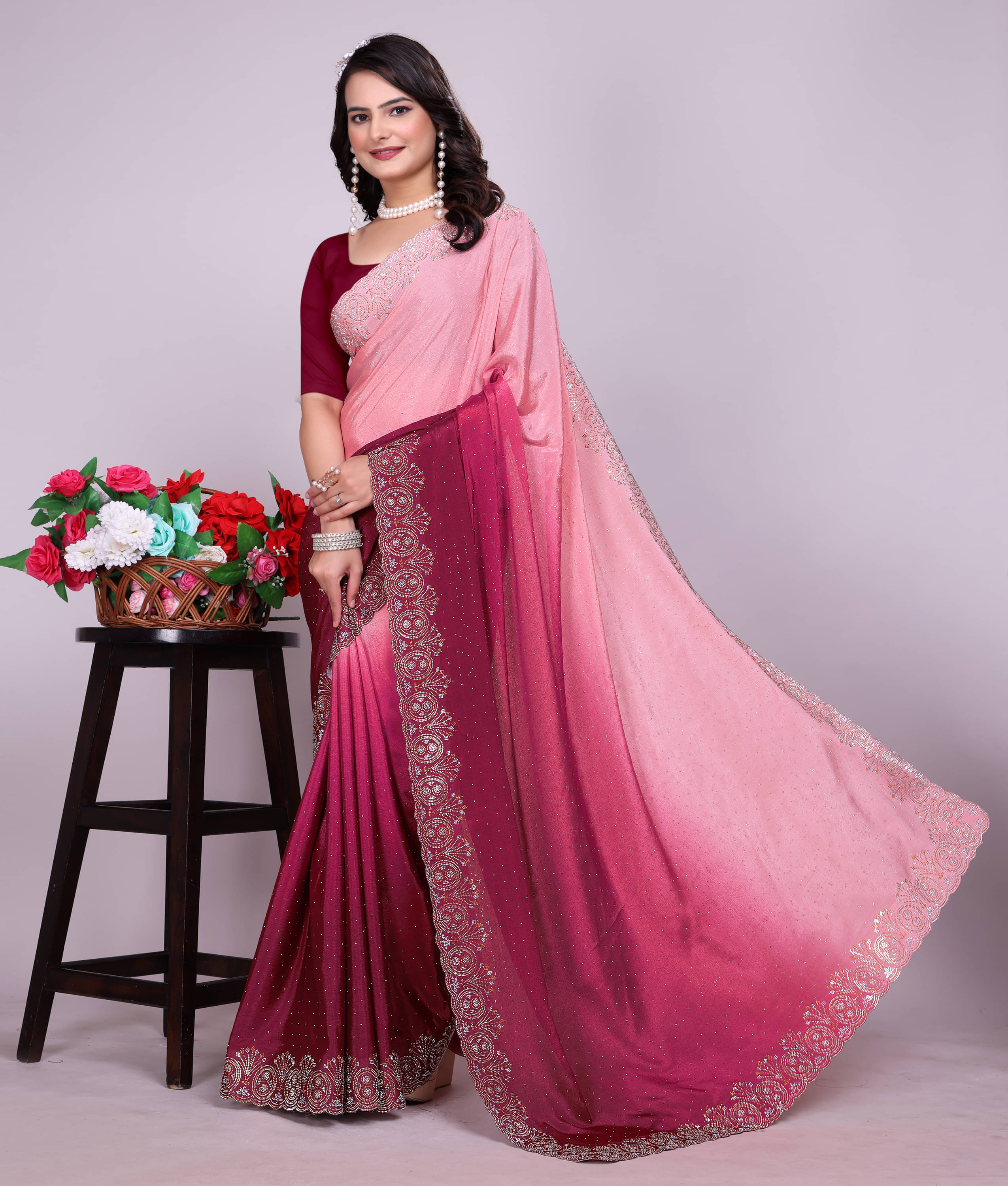 NIVLTA DESIGNER Georgette Printed Regular Saree With Unstitched Blouse Piece ( Maroon ) NIVLTA DESIGNER Georgette Printed Regular Saree With Unstitched Blouse Piece ( Maroon )