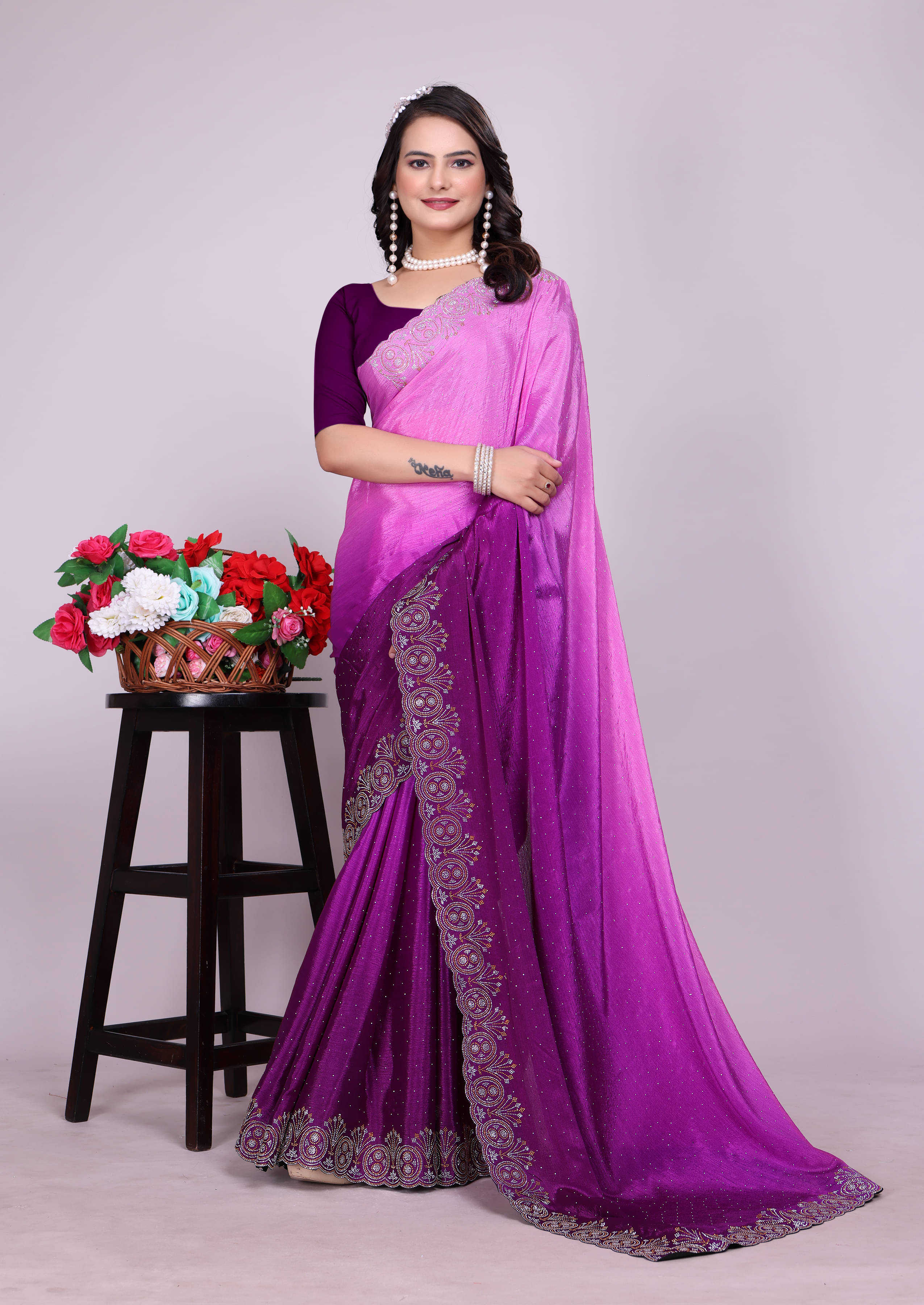 NIVLTA DESIGNER Georgette Printed Regular Saree With Unstitched Blouse Piece ( Purple ) NIVLTA DESIGNER Georgette Printed Regular Saree With Unstitched Blouse Piece ( Purple )