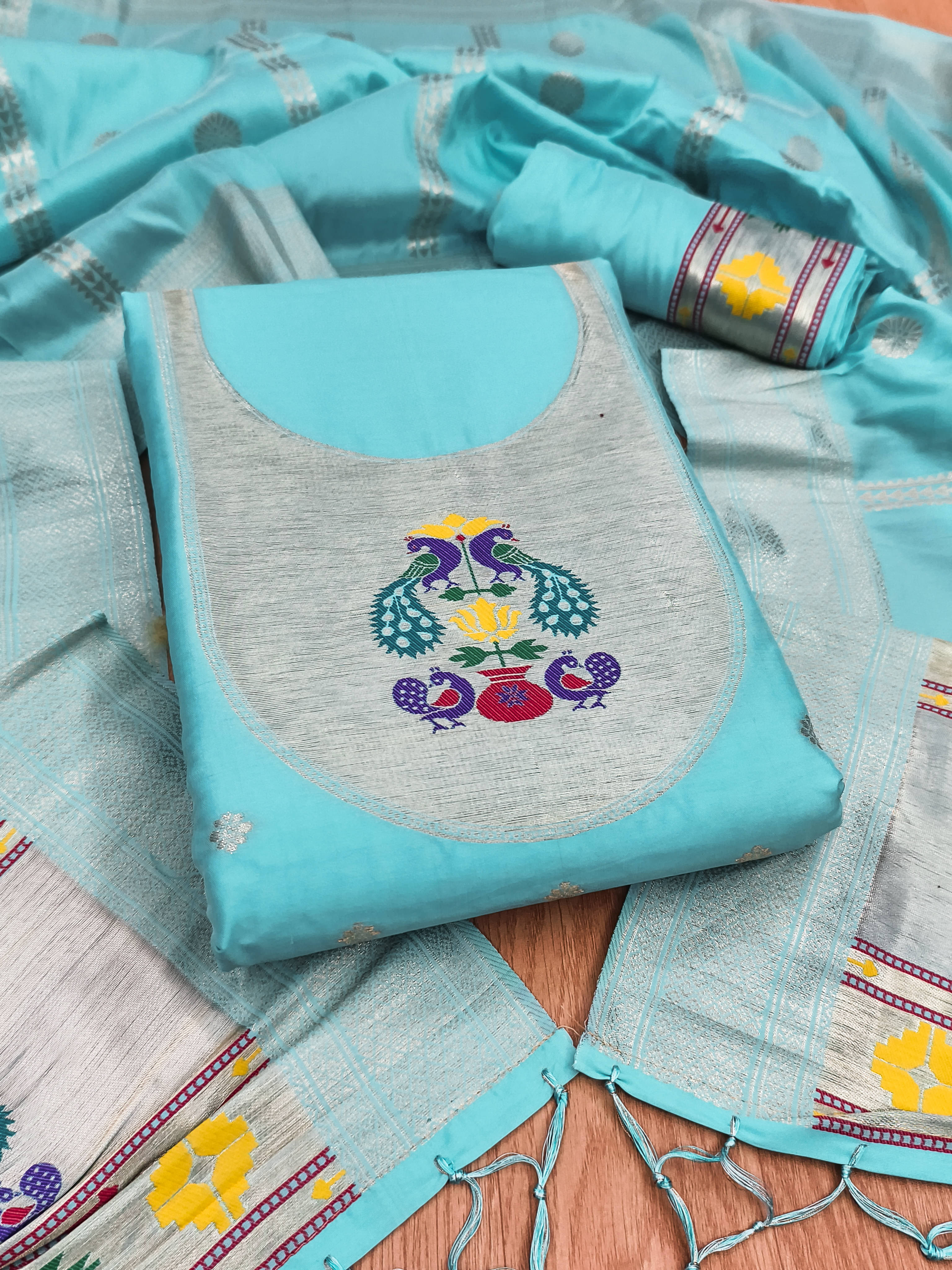     			PANZORA Women Silk Blend Unstitched Dress Material ( Navy Blue )