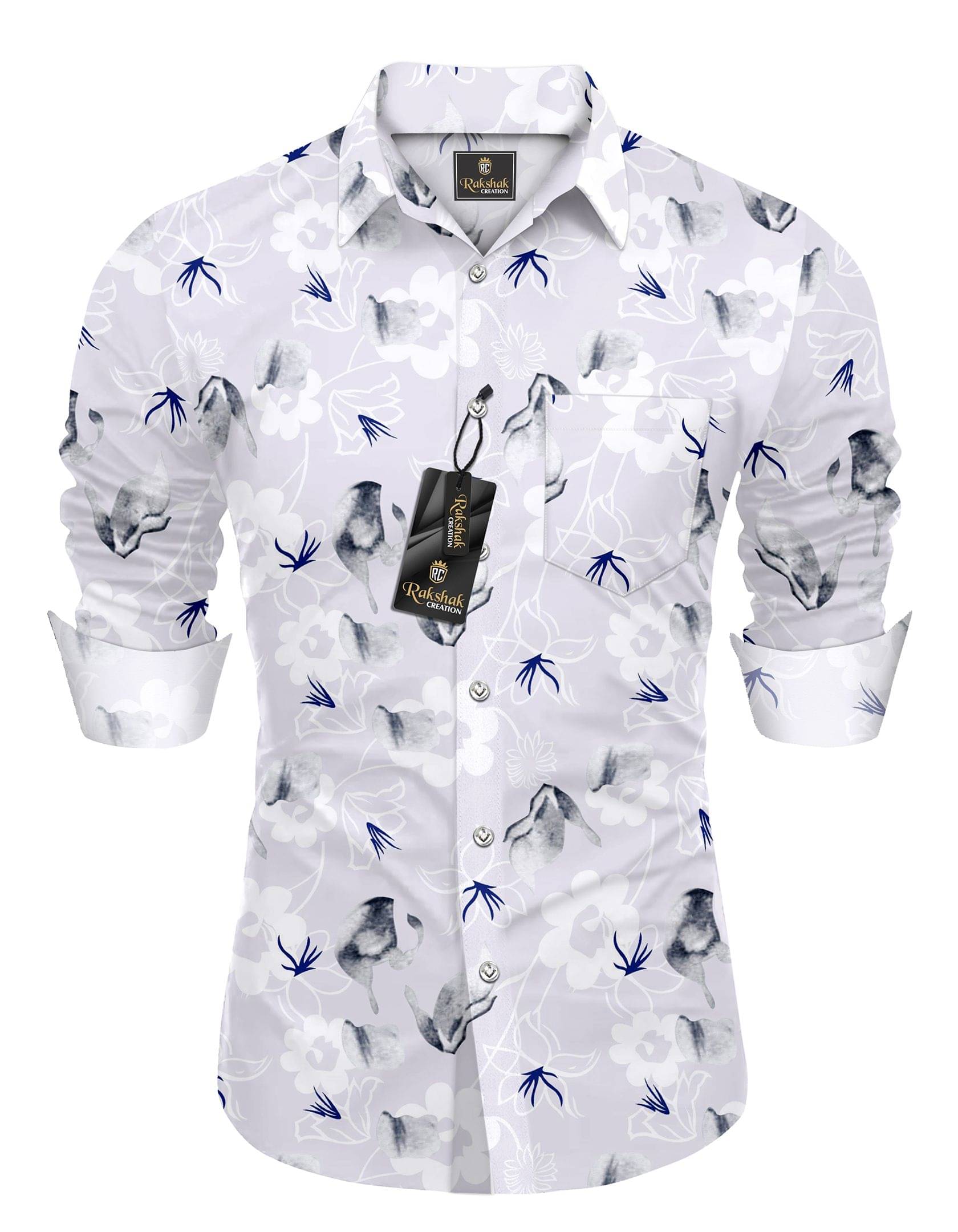     			RAKSHAK CREATION Cotton Blend Regular Fit Printed Full Sleeves Men's Casual Shirt - Grey ( Pack of 1 )