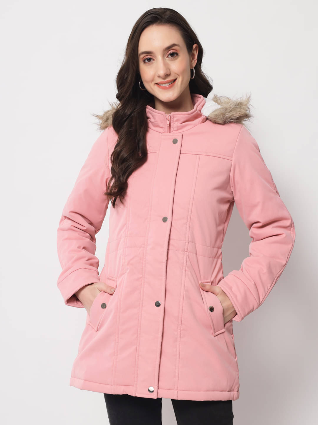     			Trufit Women High Neck Parka ( Pink )