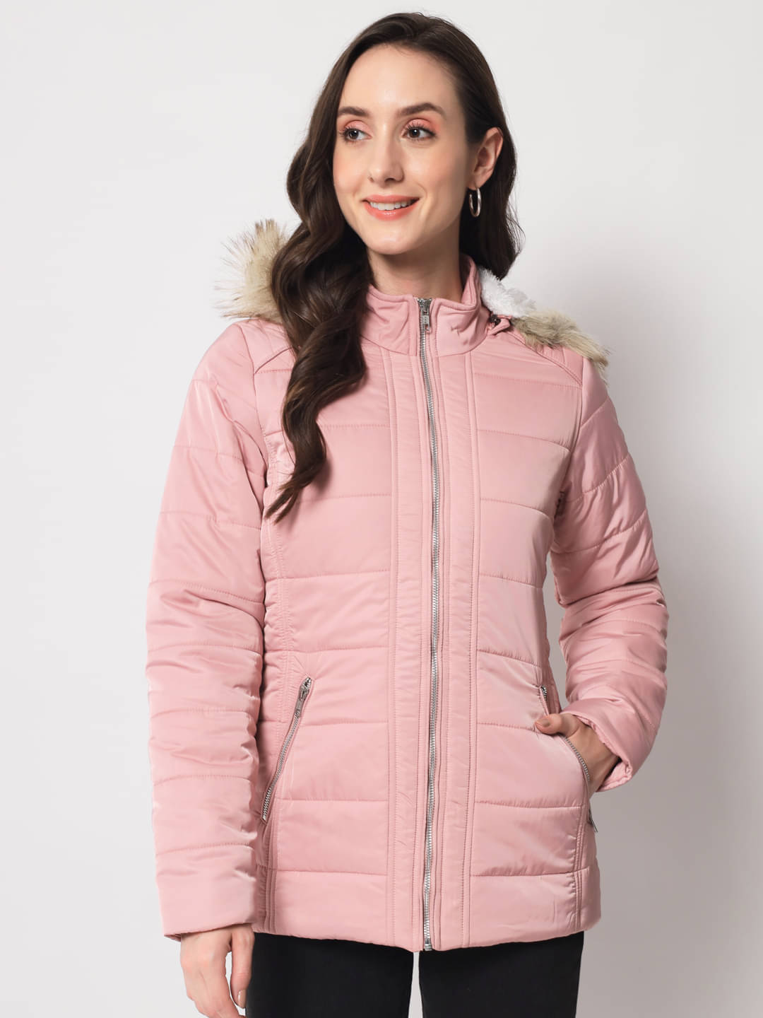     			Trufit Women High Neck Puffer Jacket ( Pink )