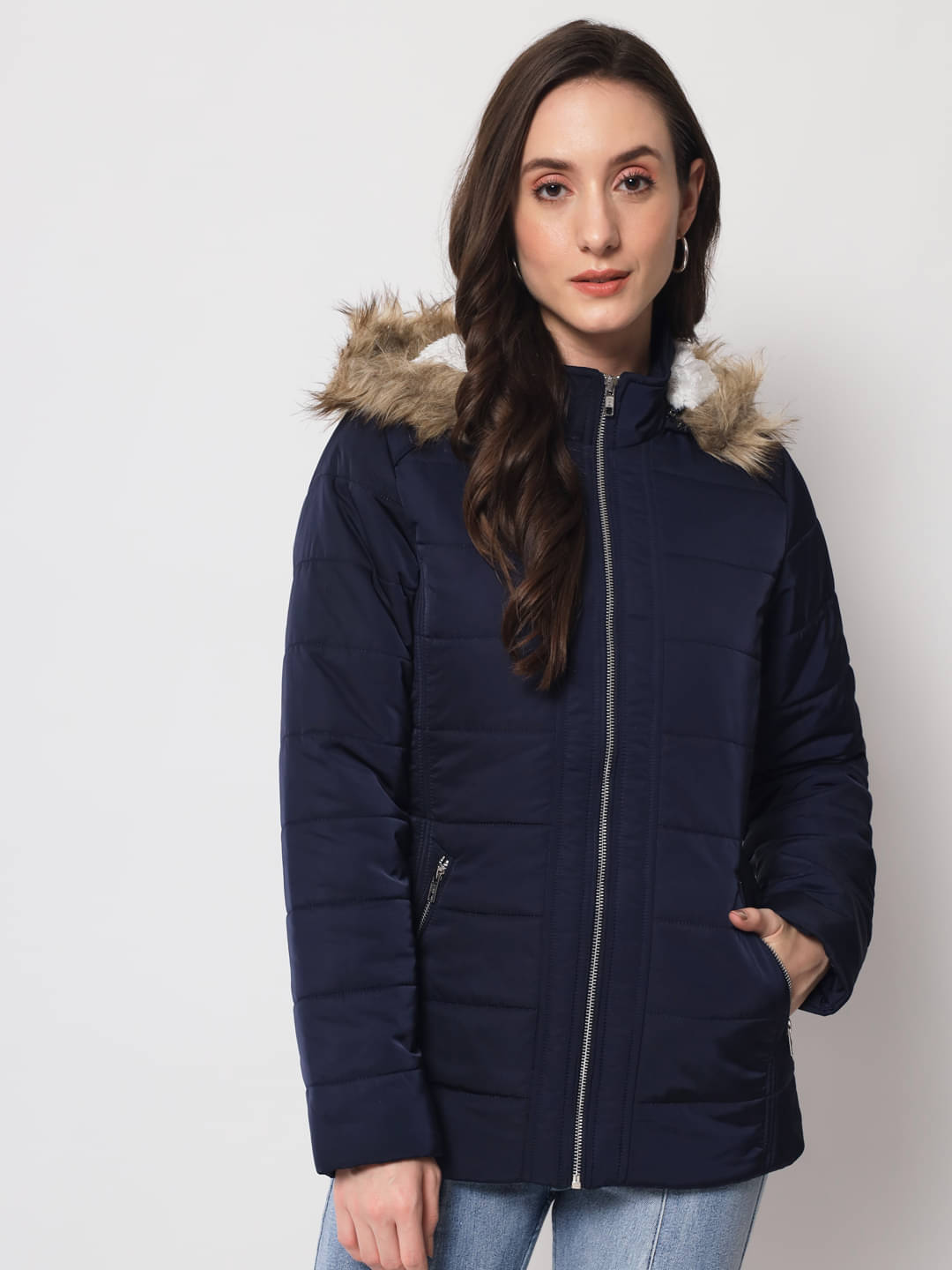    			Trufit Women High Neck Puffer Jacket ( Navy )