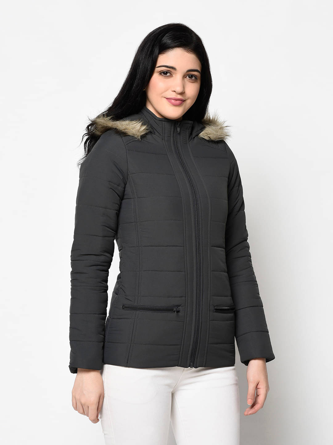     			Trufit Women High Neck Puffer Jacket ( Grey )