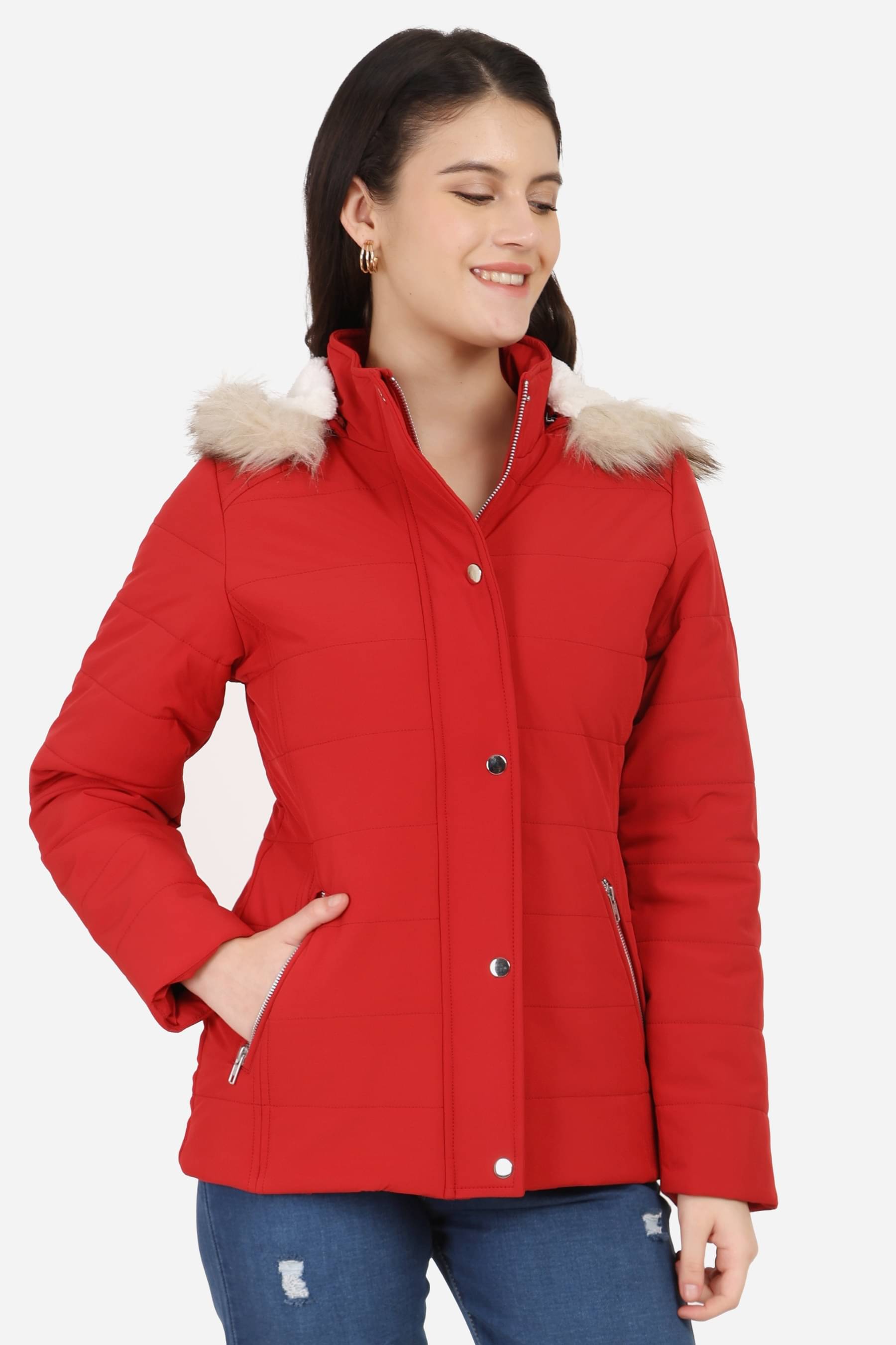     			Trufit Women High Neck Quilted Jacket ( Red )