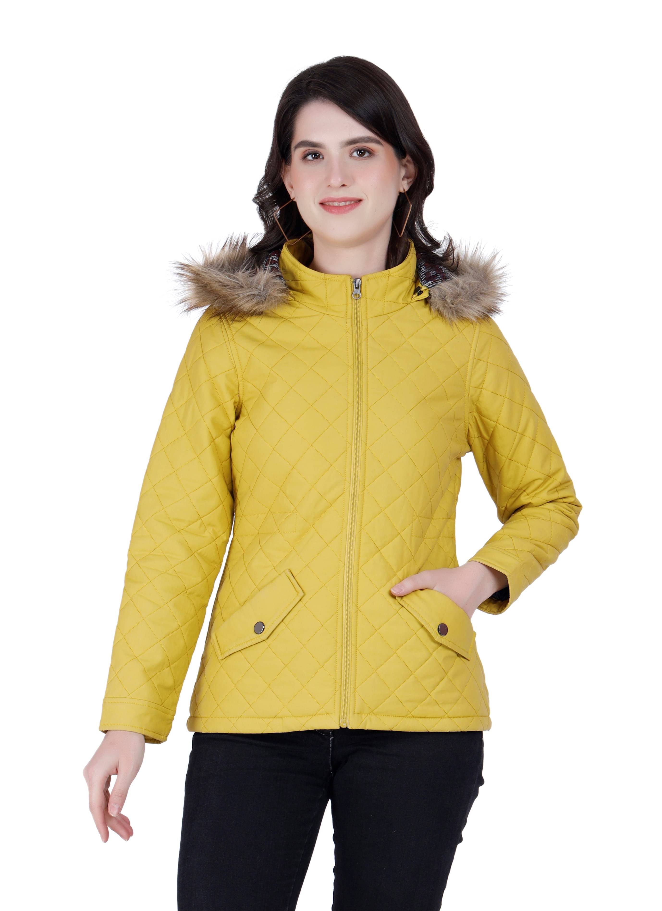     			Trufit Women High Neck Quilted Jacket ( Yellow )