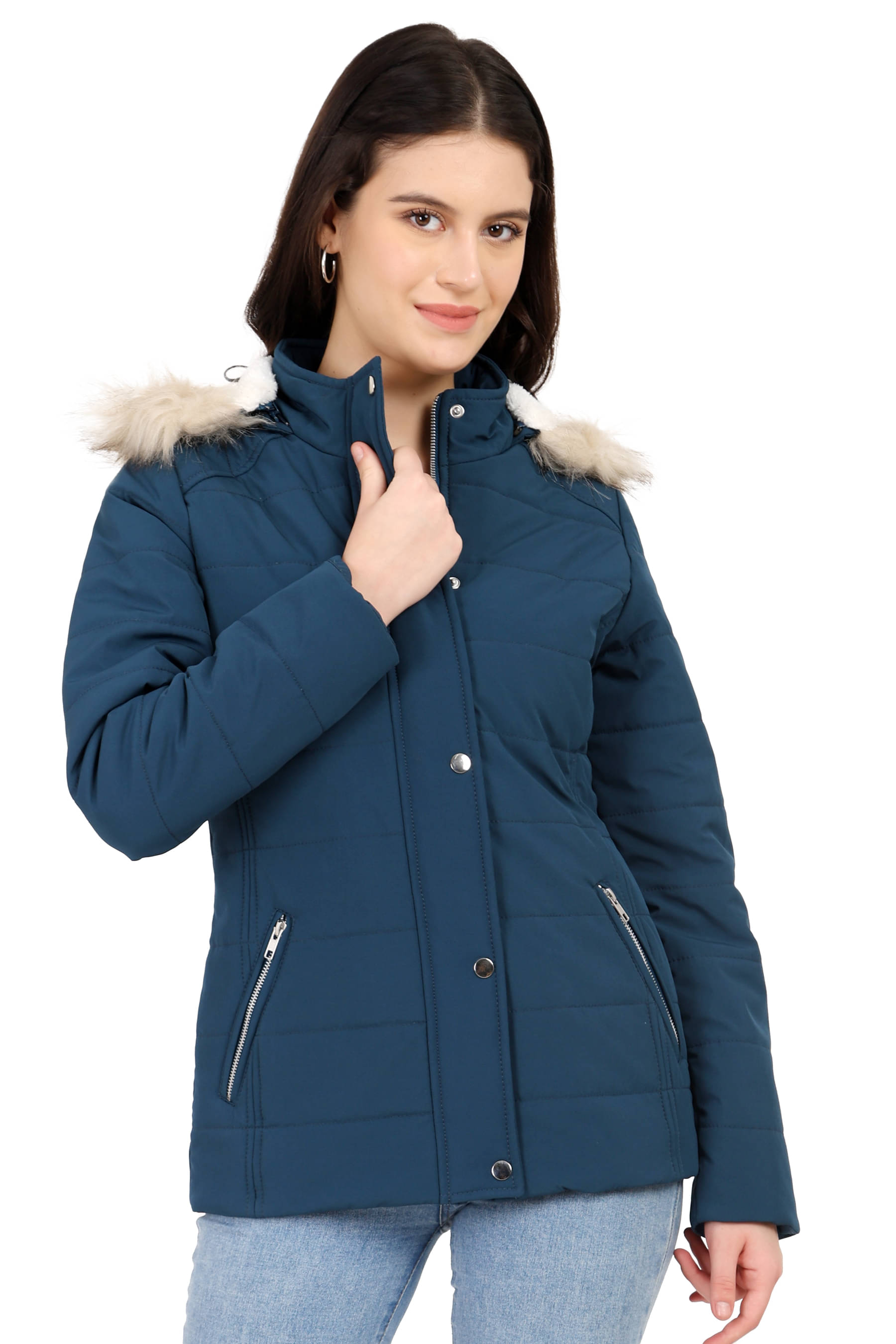     			Trufit Women High Neck Quilted Jacket ( Blue )