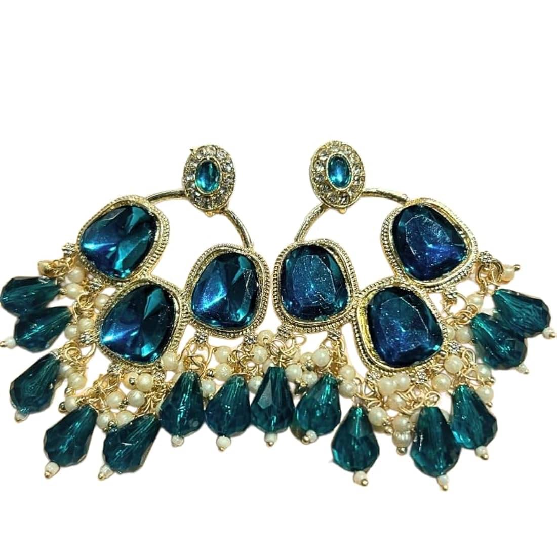     			CROWN FABULOUS JEWELLERY Mint Green Drop Earrings ( Pack of 1 )