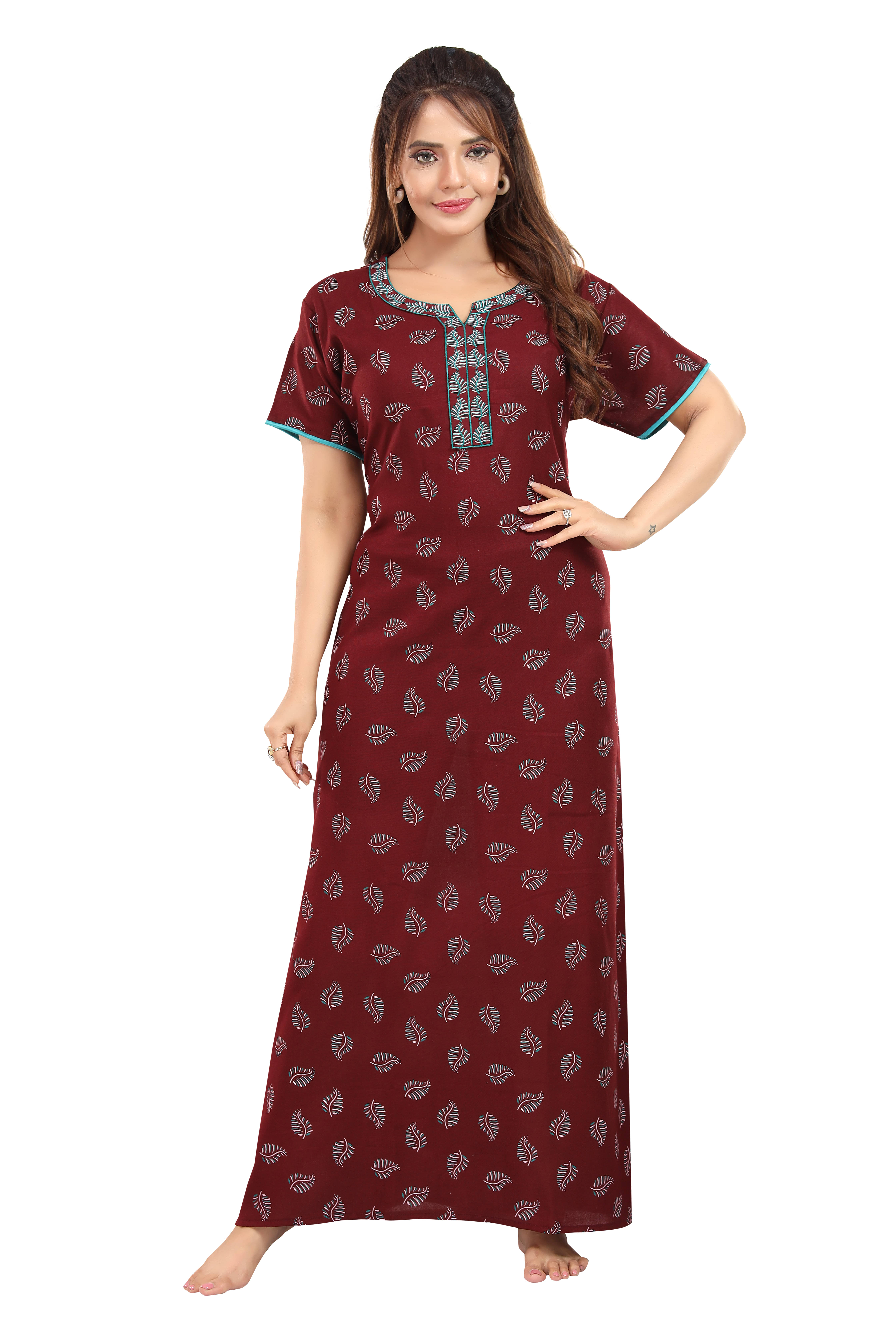     			Manushree Cotton Printed Women Regular Nighty ( Maroon )