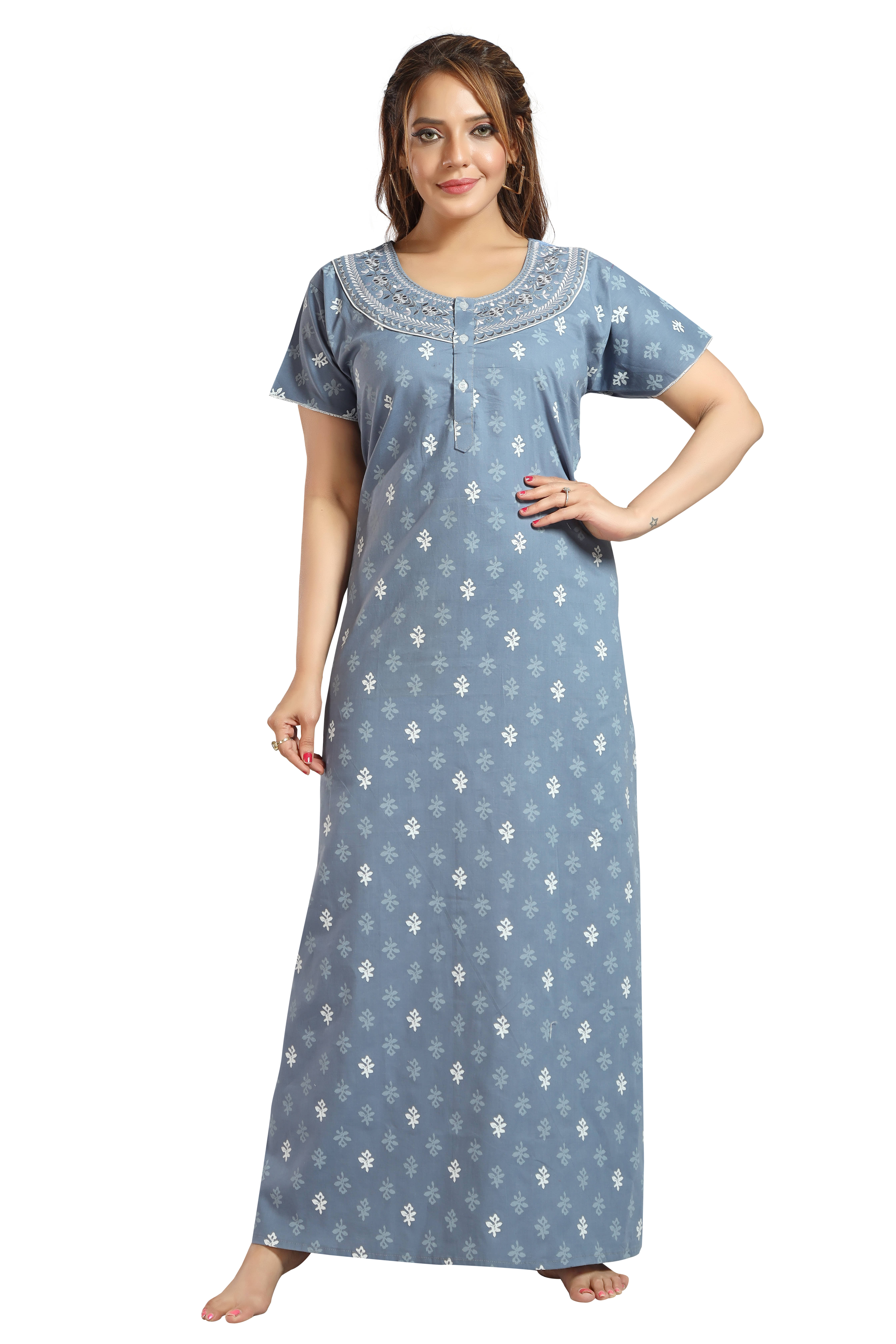     			Manushree Cotton Printed Women Regular Nighty ( Blue )