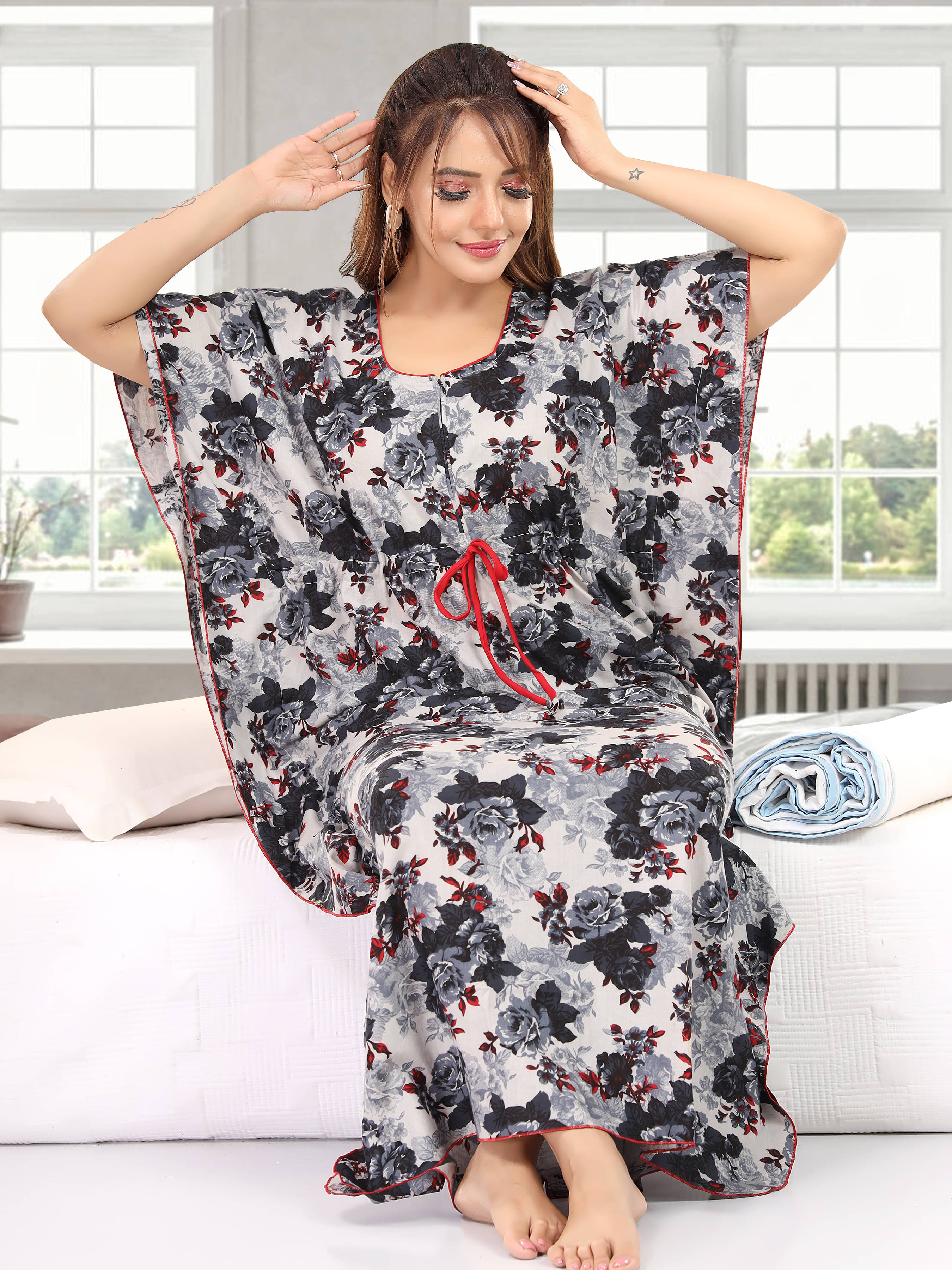    			Manushree Cotton Printed Women Regular Nighty ( Grey )