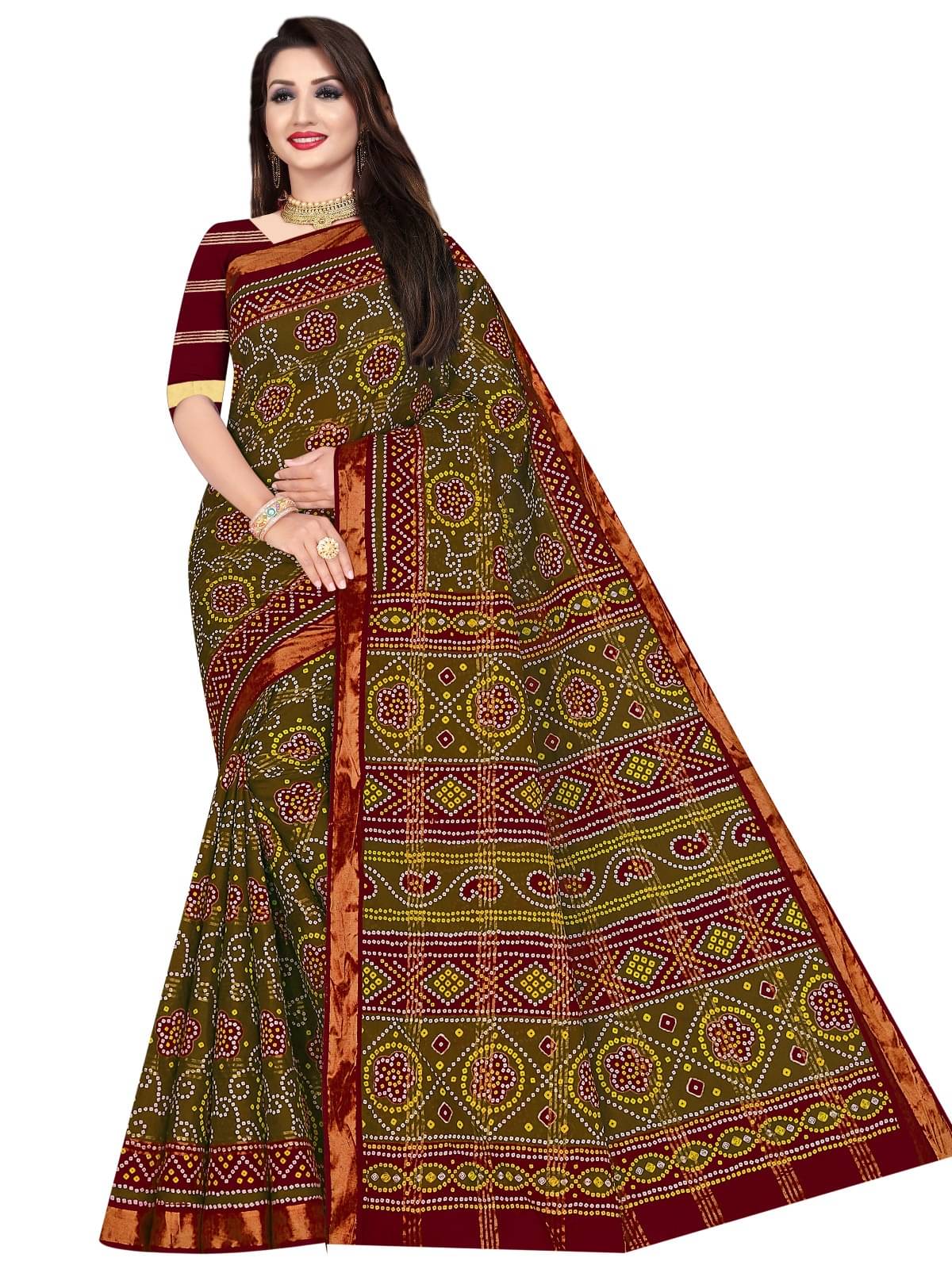     			Sarita Saree Cotton Printed Bandhani Sarees Without Blouse Piece ( Multicolor 1 )