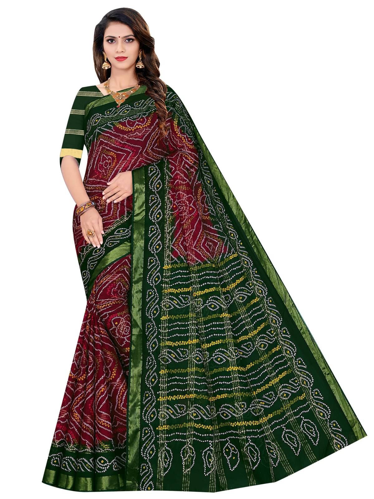 Sarita Saree Cotton Printed Bandhani Sarees Without Blouse Piece ( Maroon ) Sarita Saree Cotton Printed Bandhani Sarees Without Blouse Piece ( Maroon )