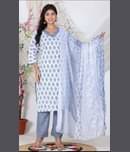 Blue Star Women Cotton Printed A-line Kurti With Salwar ( White,Light Blue )