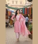 Blue Star Women Cotton Printed Straight Kurti With Salwar ( Pink )