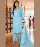 Blue Star Women Cotton Striped Straight Kurti With Pants ( Light Blue )