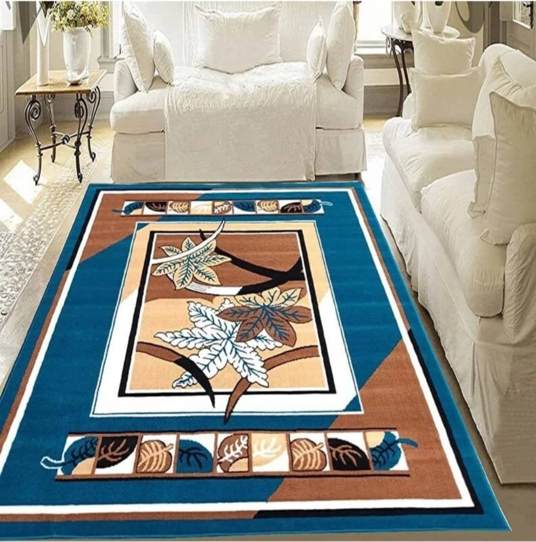     			Carpet Rugs Aqua Poly Cotton Carpet Geometrical 5x7 Ft