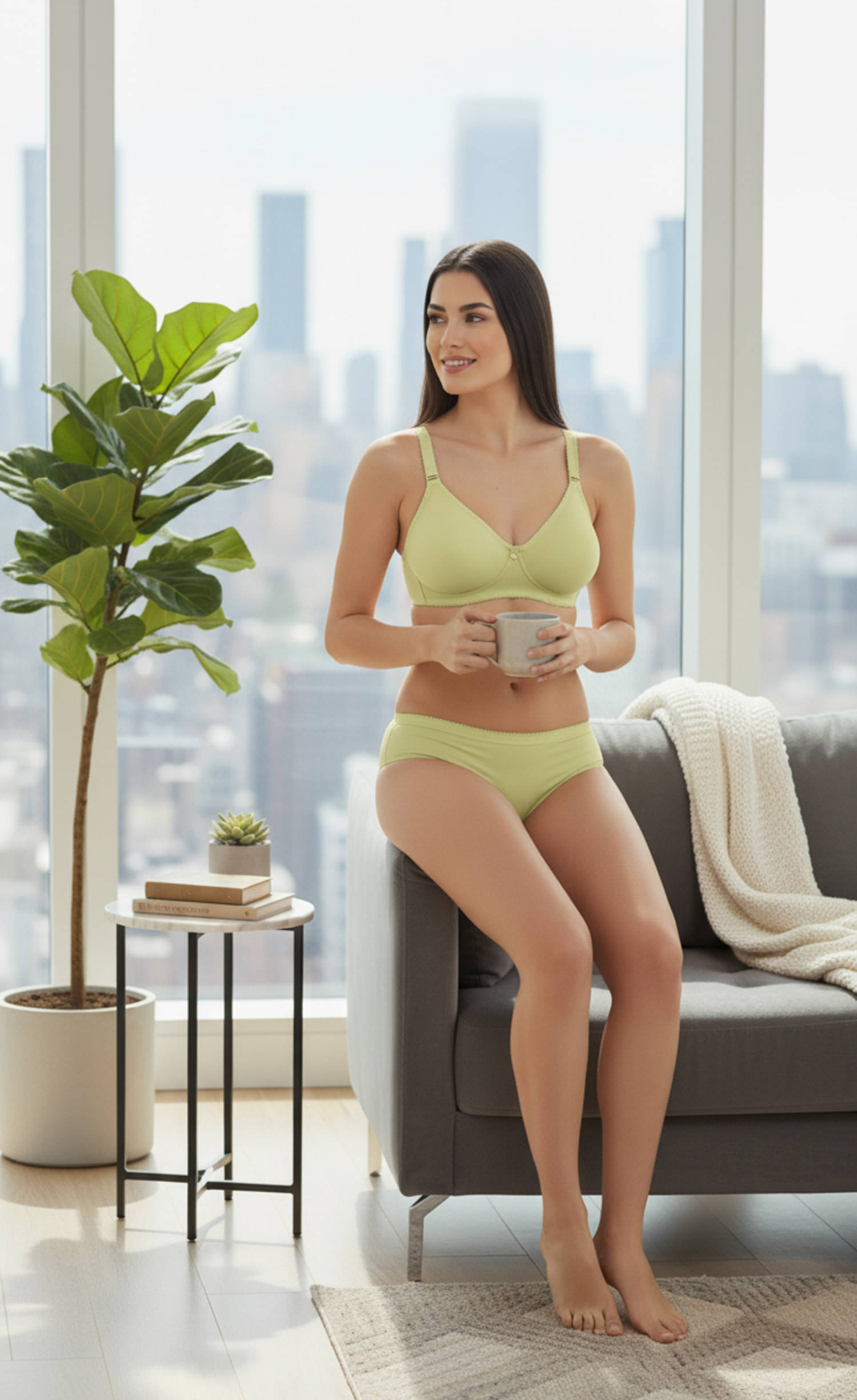     			Elina Pack of 1 Cotton Bra & Panty Set For Women ( Lime Green )