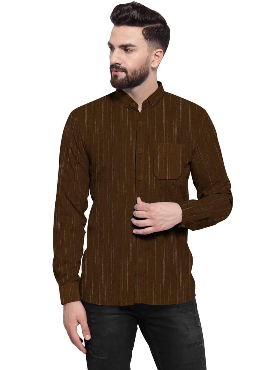     			GEN X GALLERIA Cotton Blend Regular Fit Solids Full Sleeves Men's Casual Shirt - Brown ( Pack of 1 )