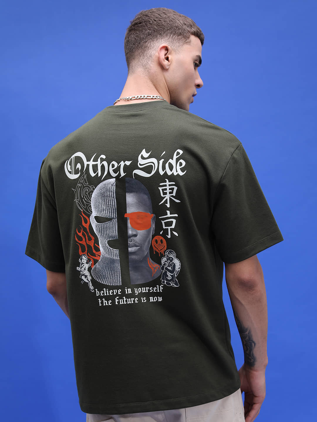 Highlander Men Polyester Oversized Fit Printed T-Shirt ( Olive )
