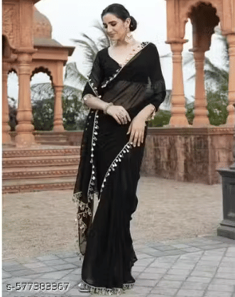     			K.K Georgette Self Design Regular Saree With Unstitched Blouse Piece ( Black )