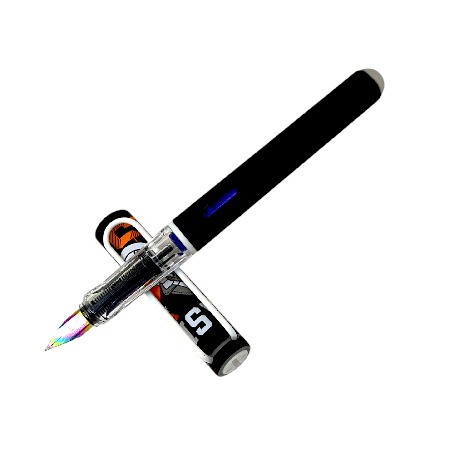    			Lestylo 4085 Black Color Rainbow Fine Nib Fountain Pen With Erasable Ink Cartrige For Football Lovers, Students & Best Gift Pen .