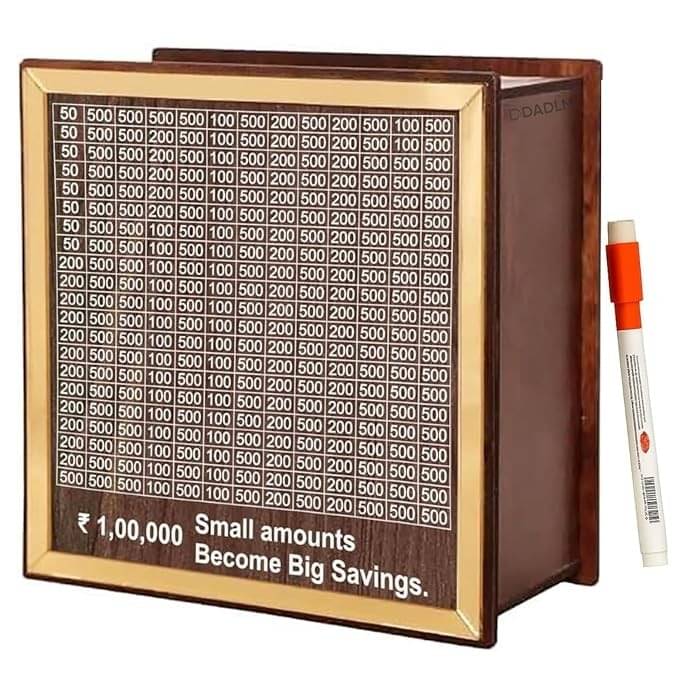     			Money Bank Wooden Piggy Bank for Kids & Adults, Coin Box with Carved Design, Savings Box, Mini Bank, Wooden Coin Box, Money Saver, Piggy Bank with Numbers