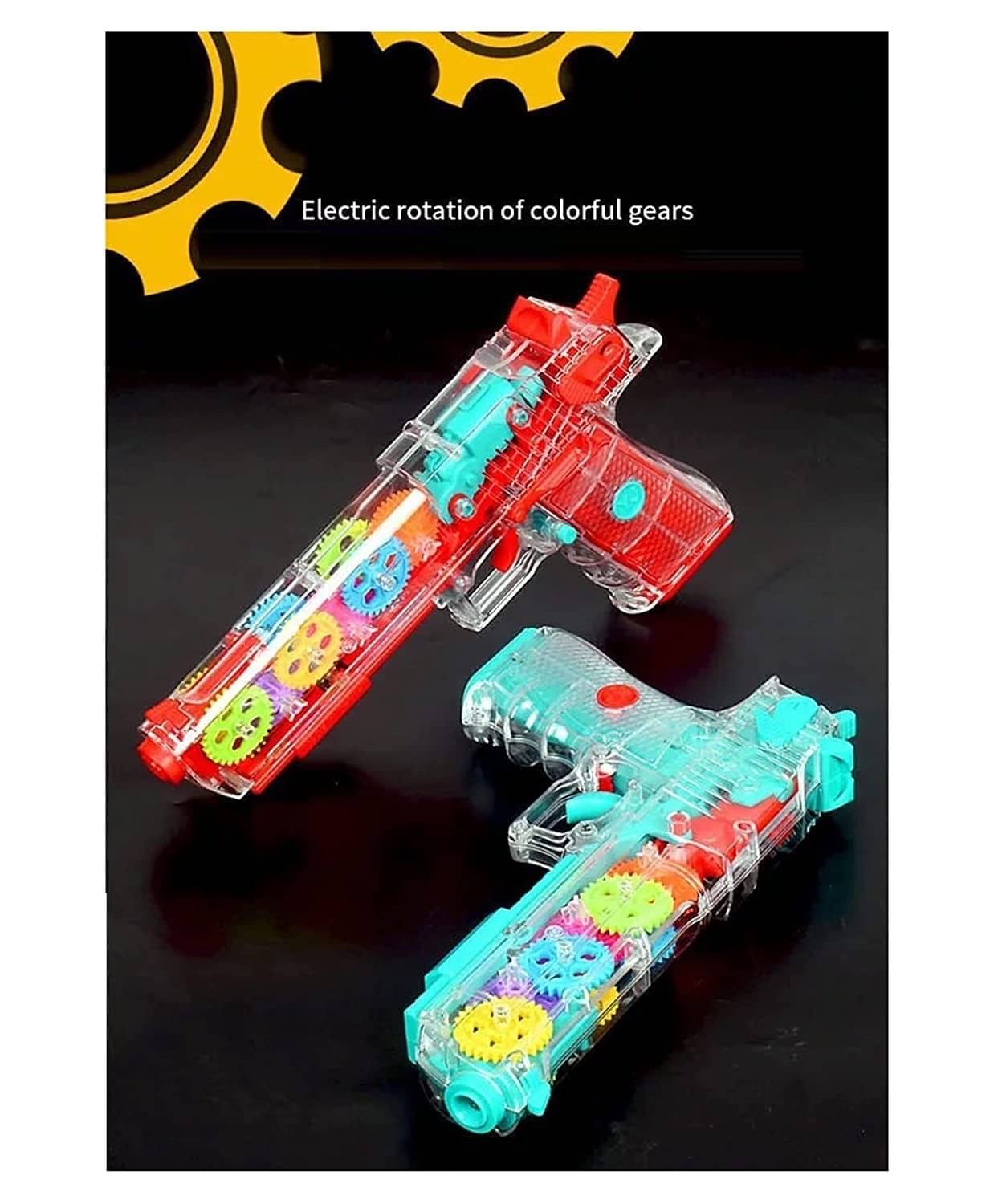     			Musical Transparent Gear Vibration Mechanical Gun Toys with Multi Mode Switching LED Flashing Lights and Sound Effects for Kids Boys Girls (Gear Gun)