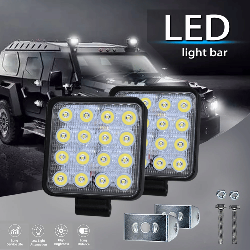     			Original Waterproof 16 LED 48W 12V DC Square Focus Beam Light | Fog Light Waterproof Pod Driving Spot Head Lamp | Off-Roading Lights Universal for All Bikes And Cars Bar light (Pack of 2)