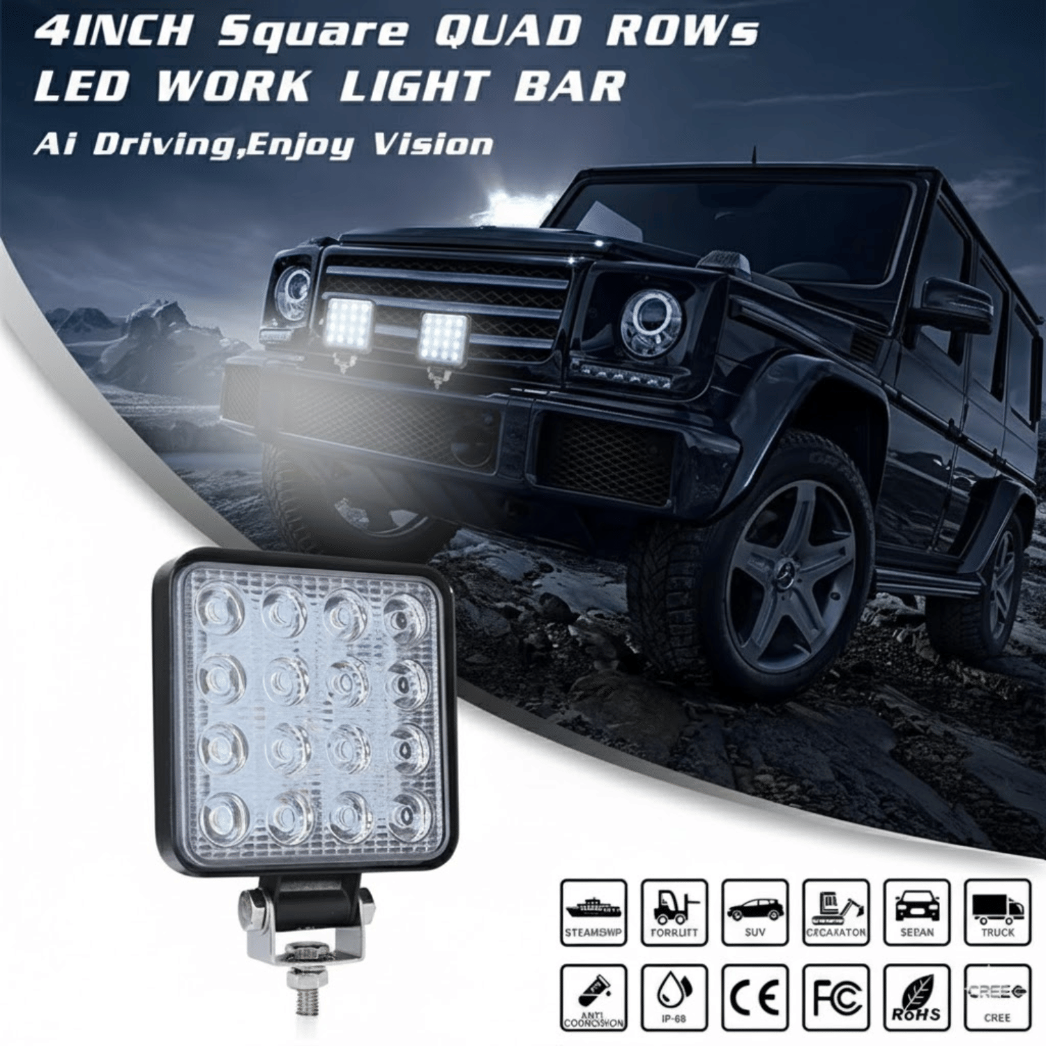     			Original Waterproof 16 LED 48W 12V DC Square Focus Beam Light | Fog Light Waterproof Pod Driving Spot Head Lamp | Off-Roading Lights Universal for All Bikes And Cars Bar light (Pack of 1)