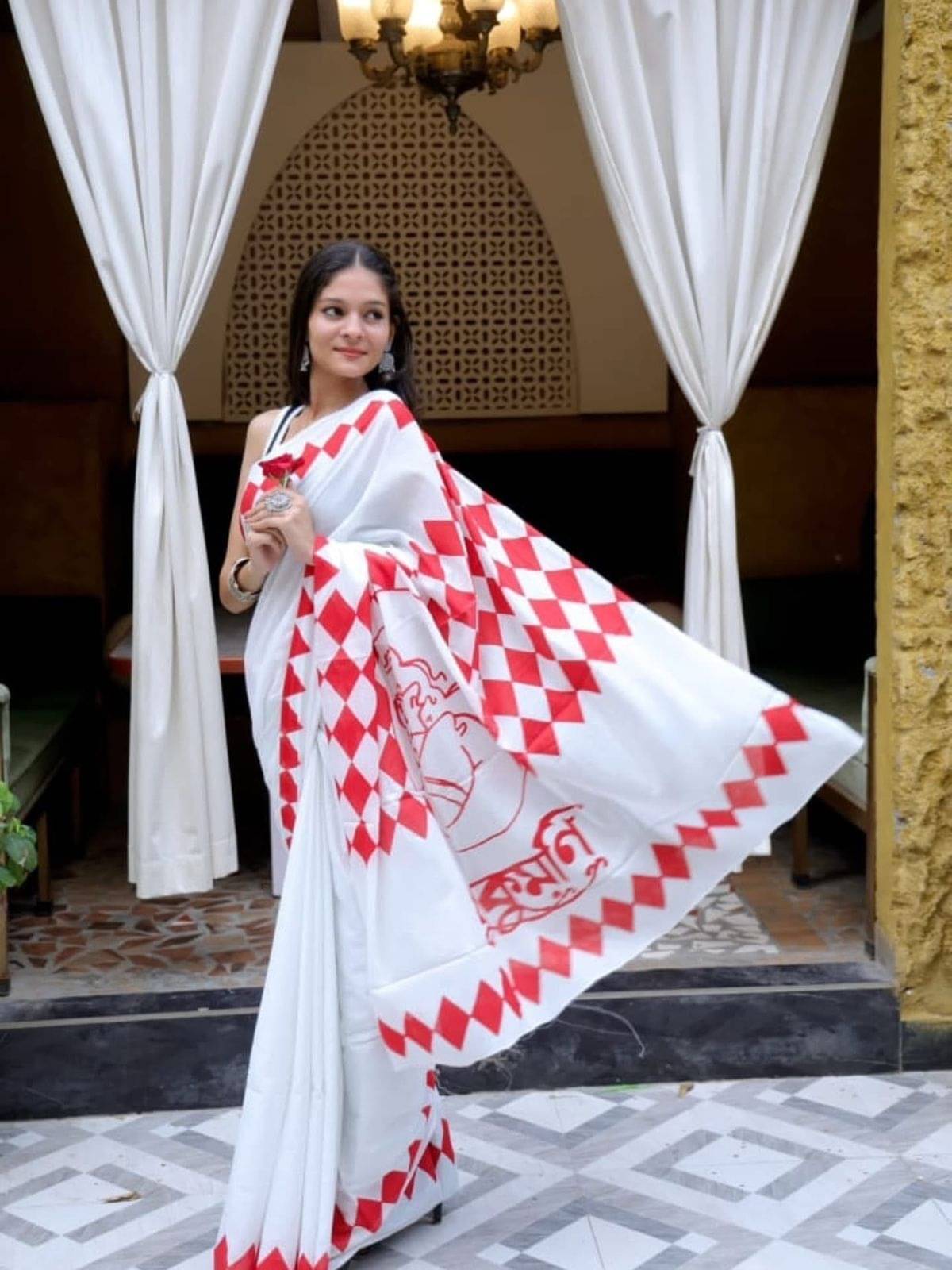     			Pionex Chanderi Printed Chanderi saree Without Blouse Piece ( Red )