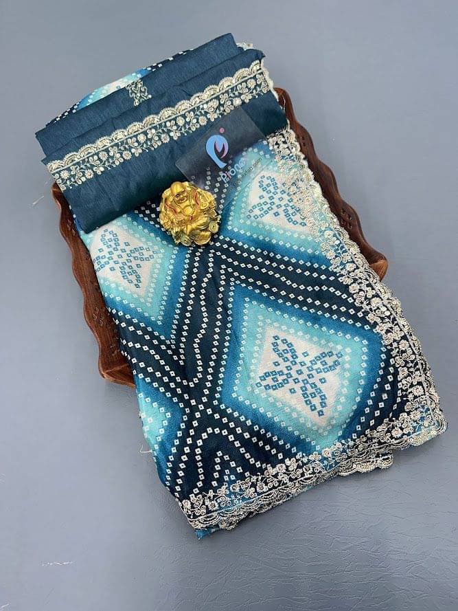 Pionex Chiffon Printed Bandhani Sarees With Unstitched Blouse Piece ( Blue ) Pionex Chiffon Printed Bandhani Sarees With Unstitched Blouse Piece ( Blue )