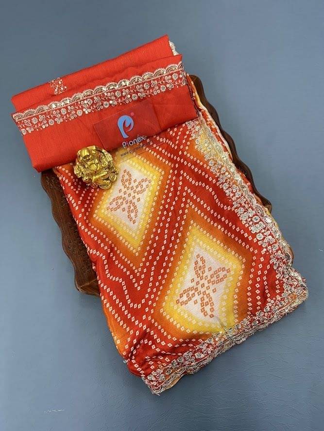 Pionex Chiffon Printed Bandhani Sarees With Unstitched Blouse Piece ( Red ) Pionex Chiffon Printed Bandhani Sarees With Unstitched Blouse Piece ( Red )