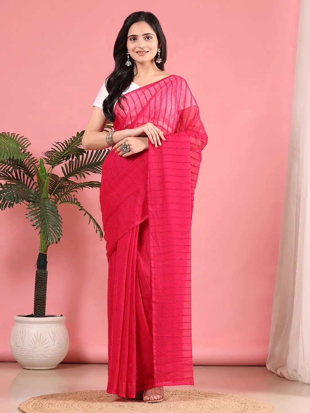     			Pionex Chiffon Self Design Banarasi saree With Unstitched Blouse Piece ( Magenta )
