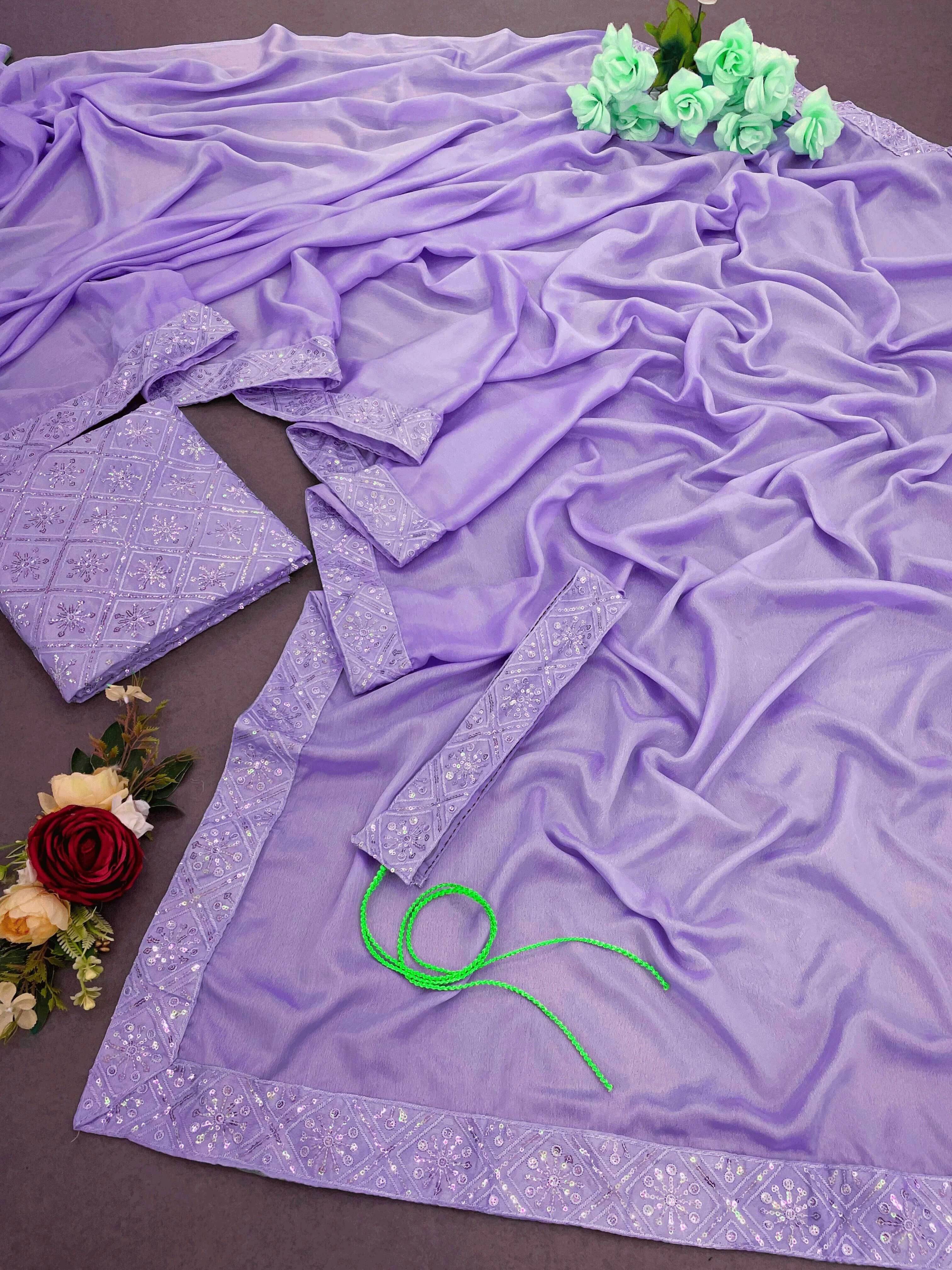     			Pionex Chiffon Solid Regular Saree With Unstitched Blouse Piece ( Purple )