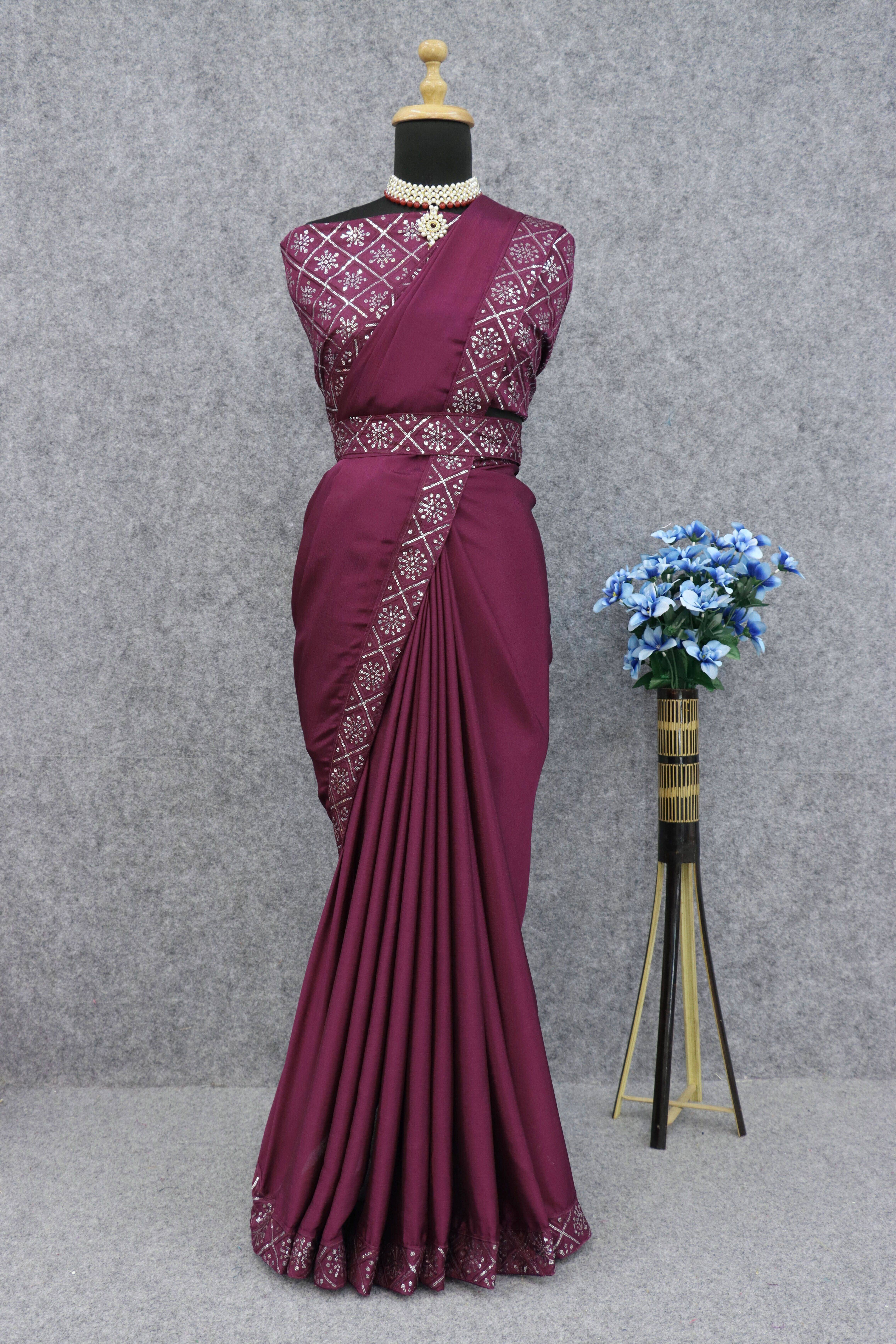 Pionex Chiffon Solid Regular Saree With Unstitched Blouse Piece ( Purple ) Pionex Chiffon Solid Regular Saree With Unstitched Blouse Piece ( Purple )