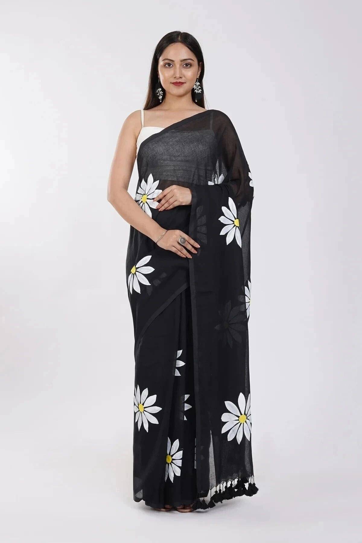    			Pionex Cotton Printed Regular Saree With Unstitched Blouse Piece ( Black )