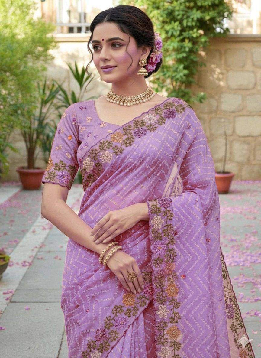 Pionex Cotton Silk Embroidered Bandhani Sarees With Unstitched Blouse Piece ( Purple ) Pionex Cotton Silk Embroidered Bandhani Sarees With Unstitched Blouse Piece ( Purple )