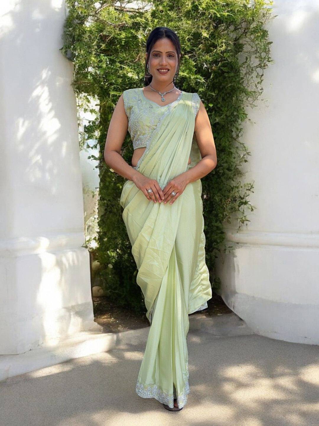 Pionex Cotton Silk Embroidered Regular Saree With Stitched Blouse ( Light Green ) Pionex Cotton Silk Embroidered Regular Saree With Stitched Blouse ( Light Green )